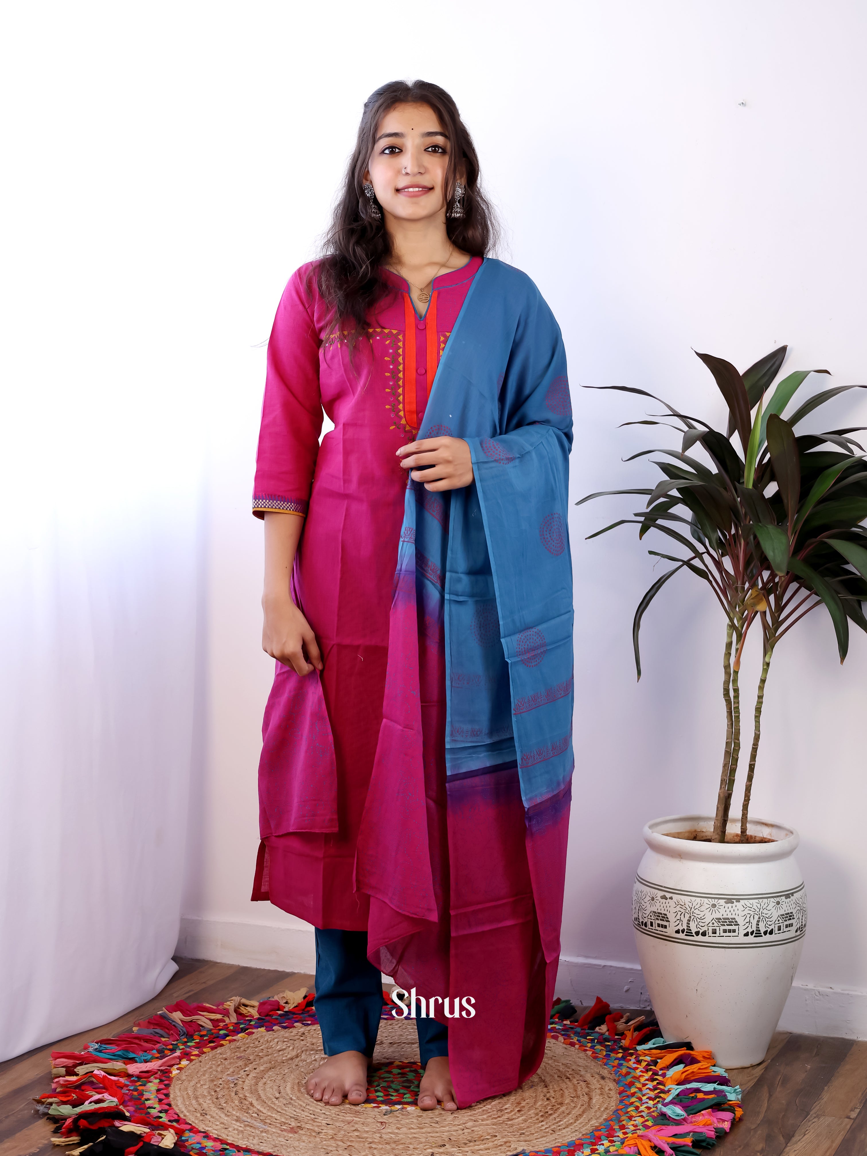 Pink & Blue - 3pc Readymade Suits