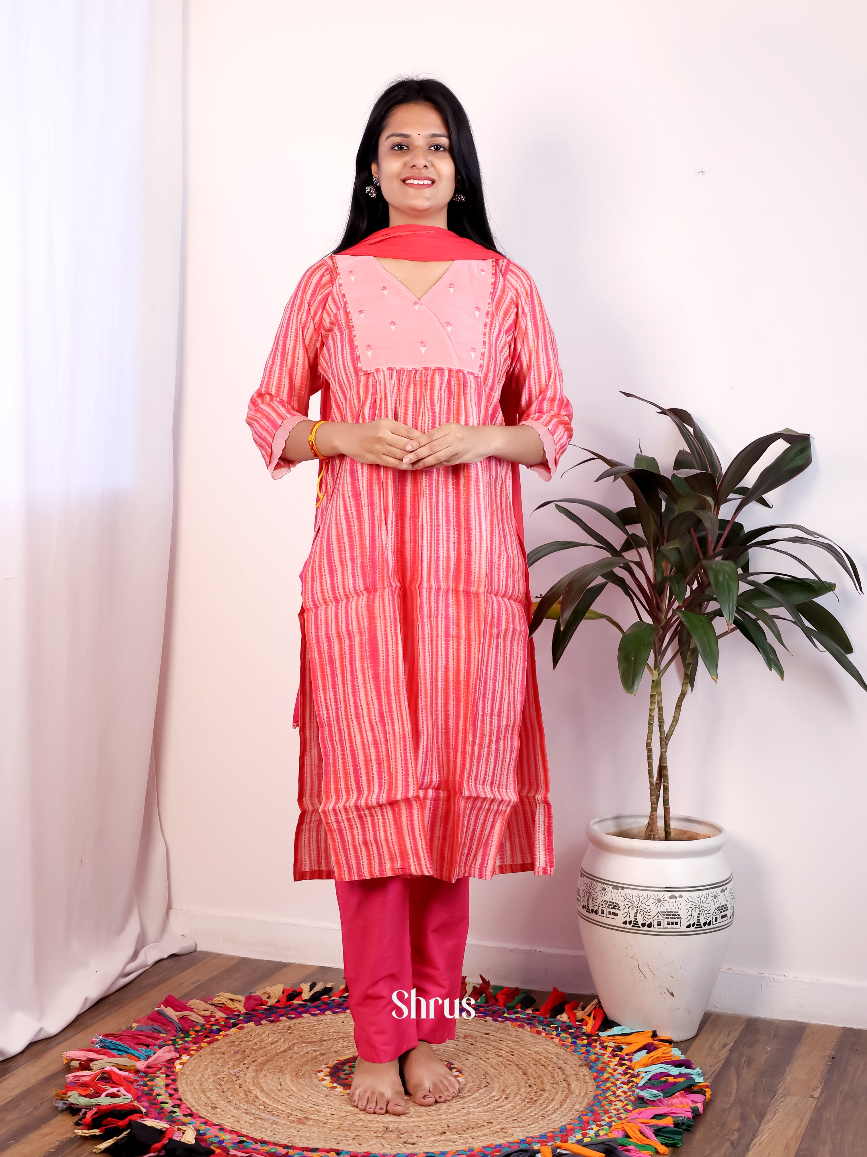 Pink & Red-3pc Readymade Suits