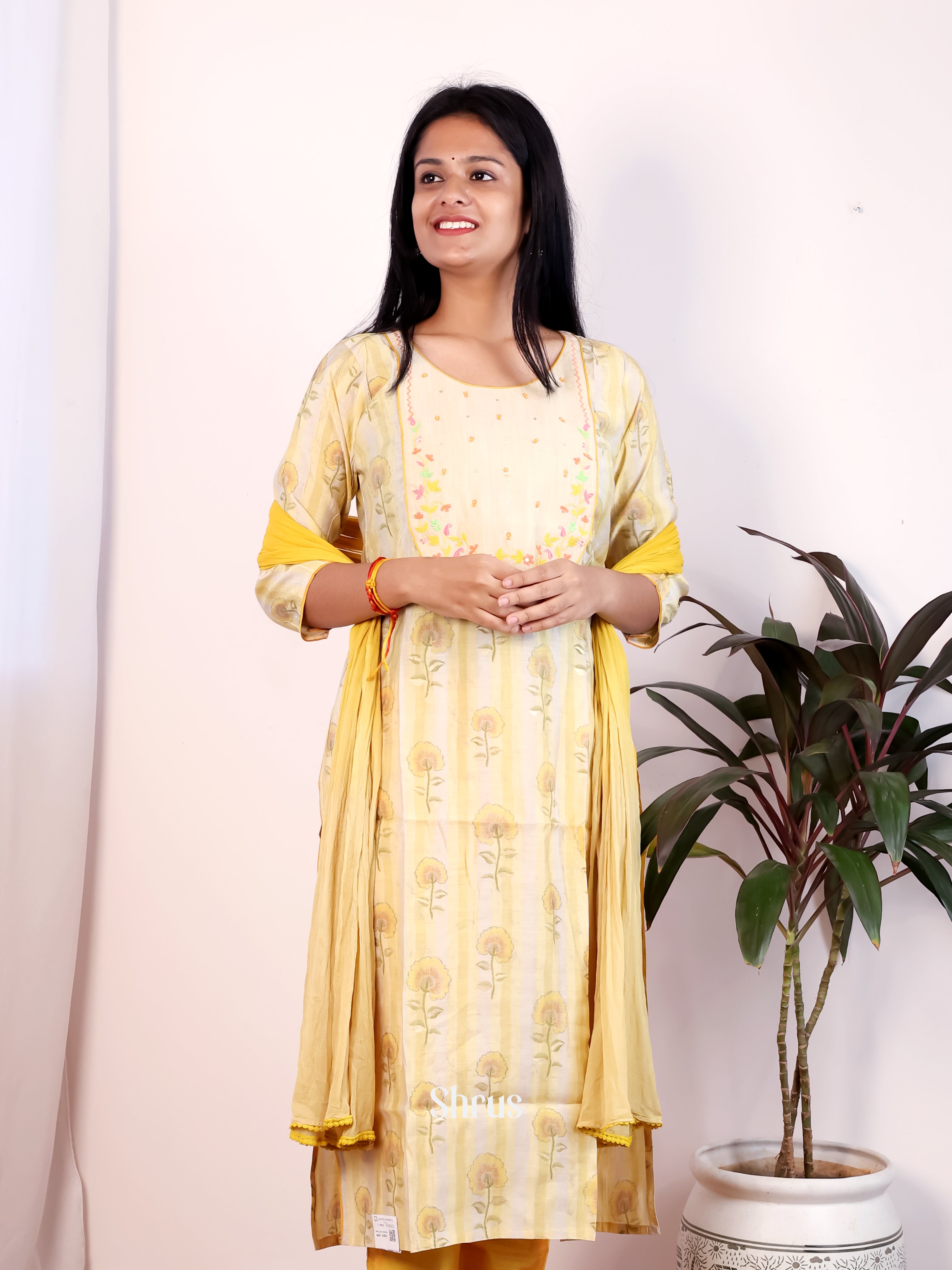 Cream & Yellow -3pc  Readymade Suits