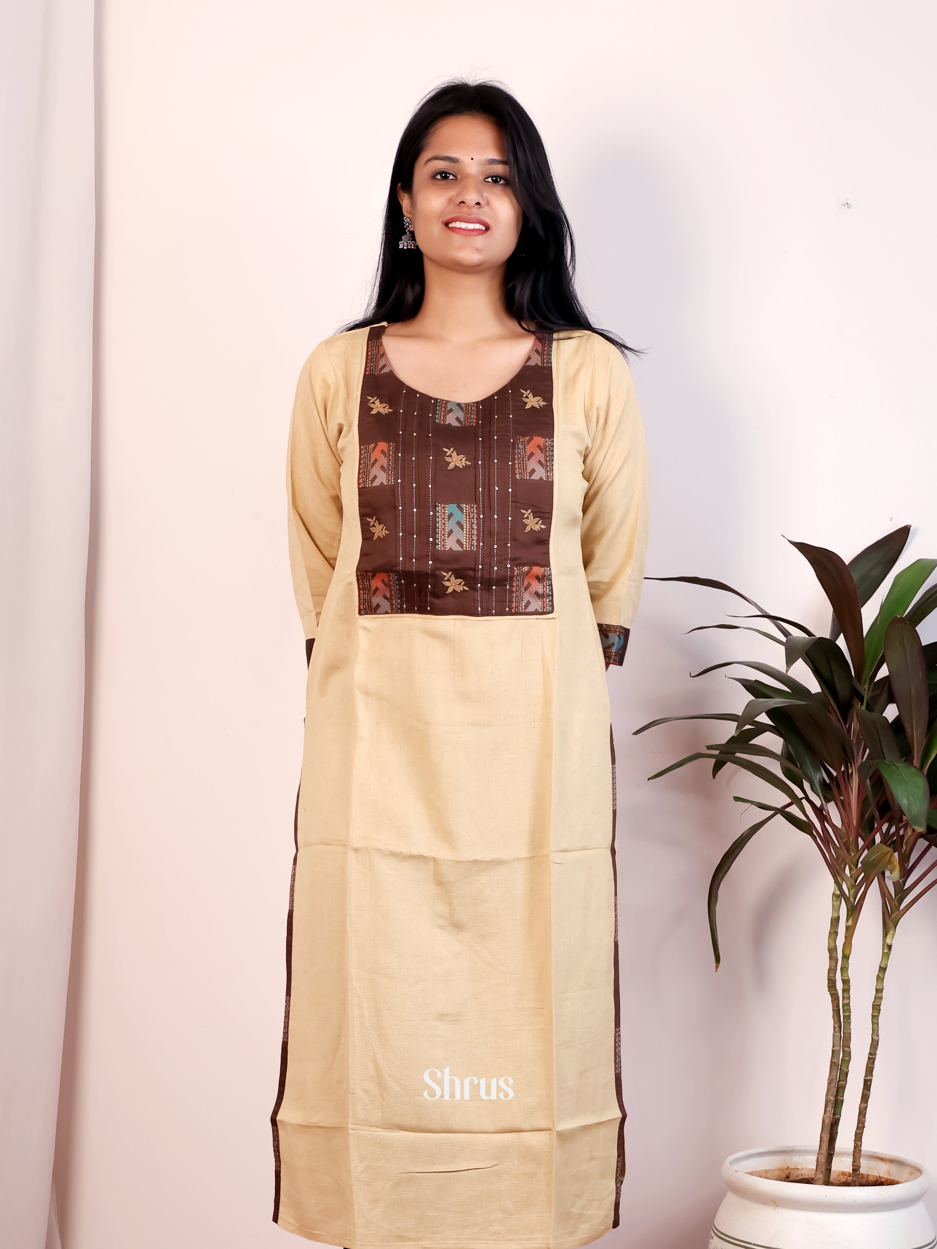 Cream  & Brown - Readymade kurti