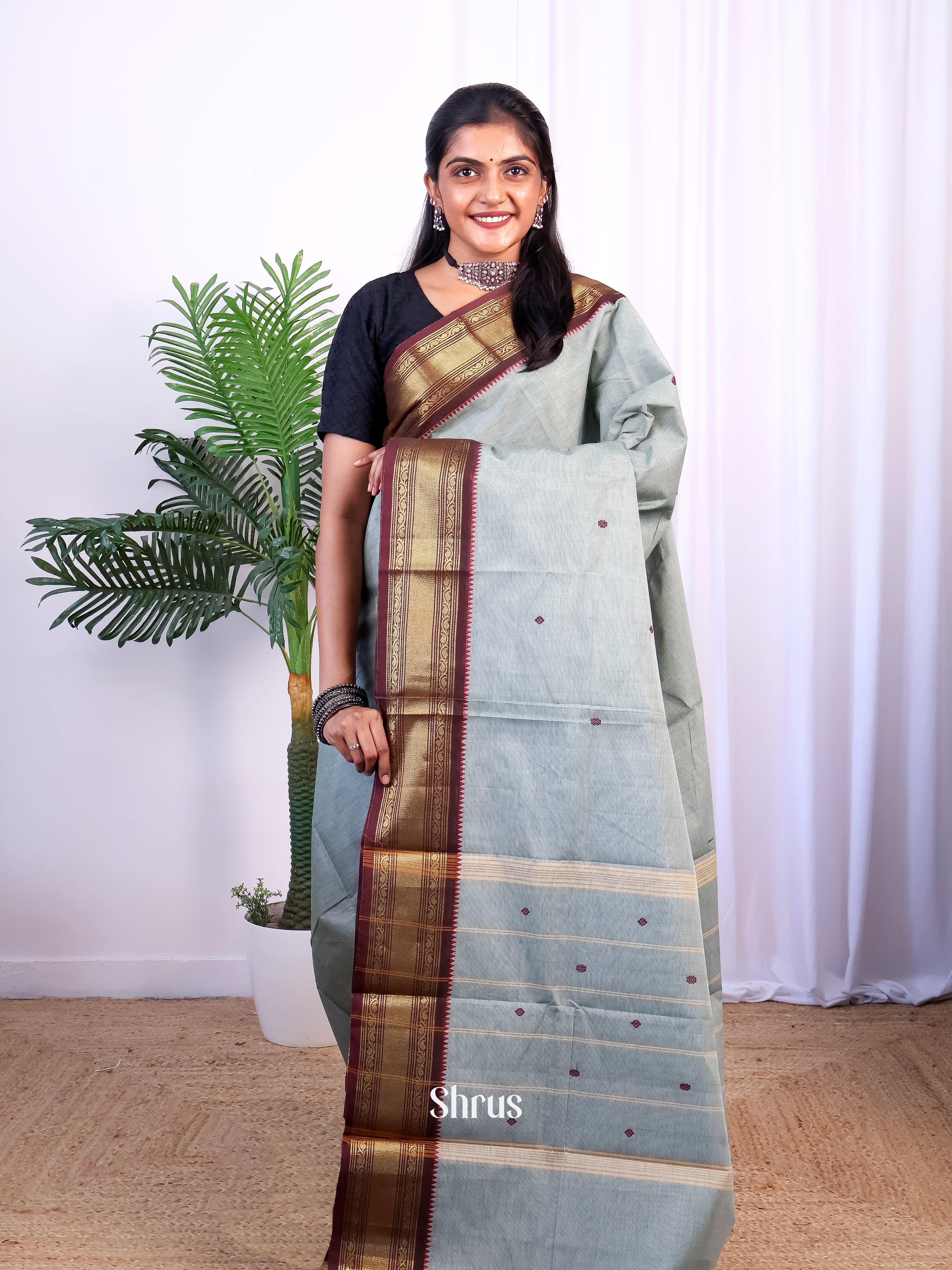 Grey & Brown - Chettinad Cotton Saree