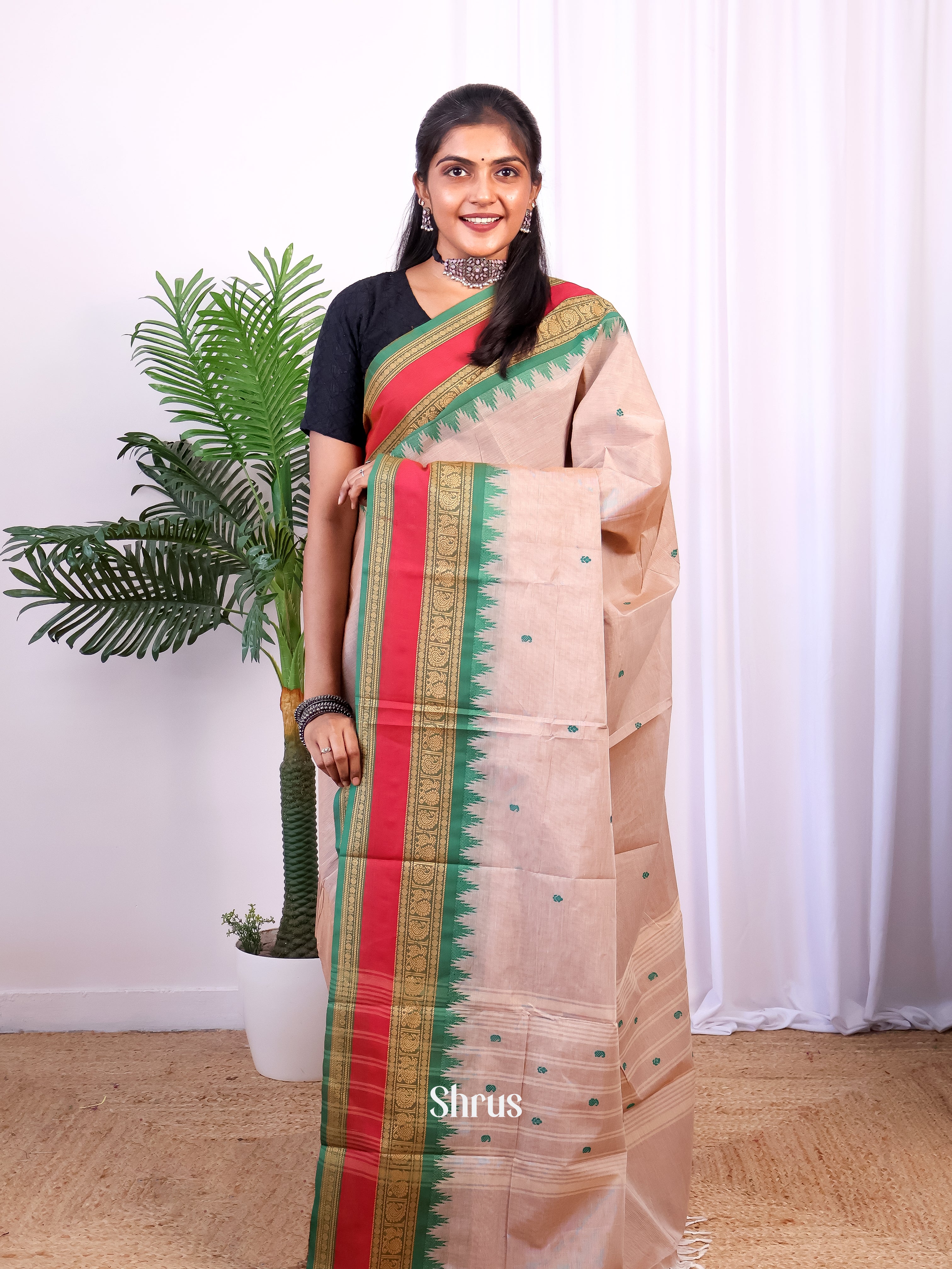 Grey & Green - Chettinad Cotton Saree