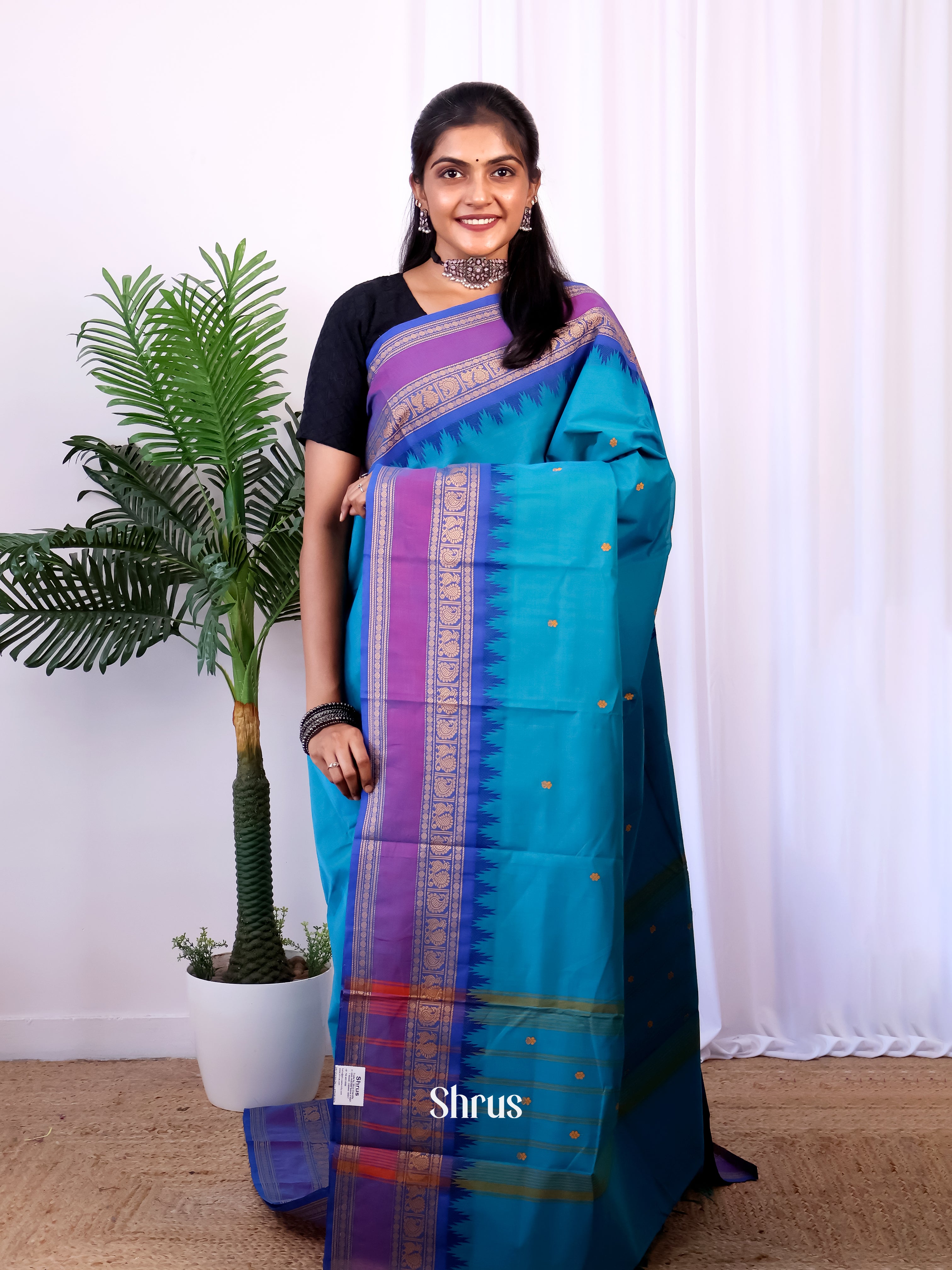 Teal & Blue - Chettinad Cotton Saree