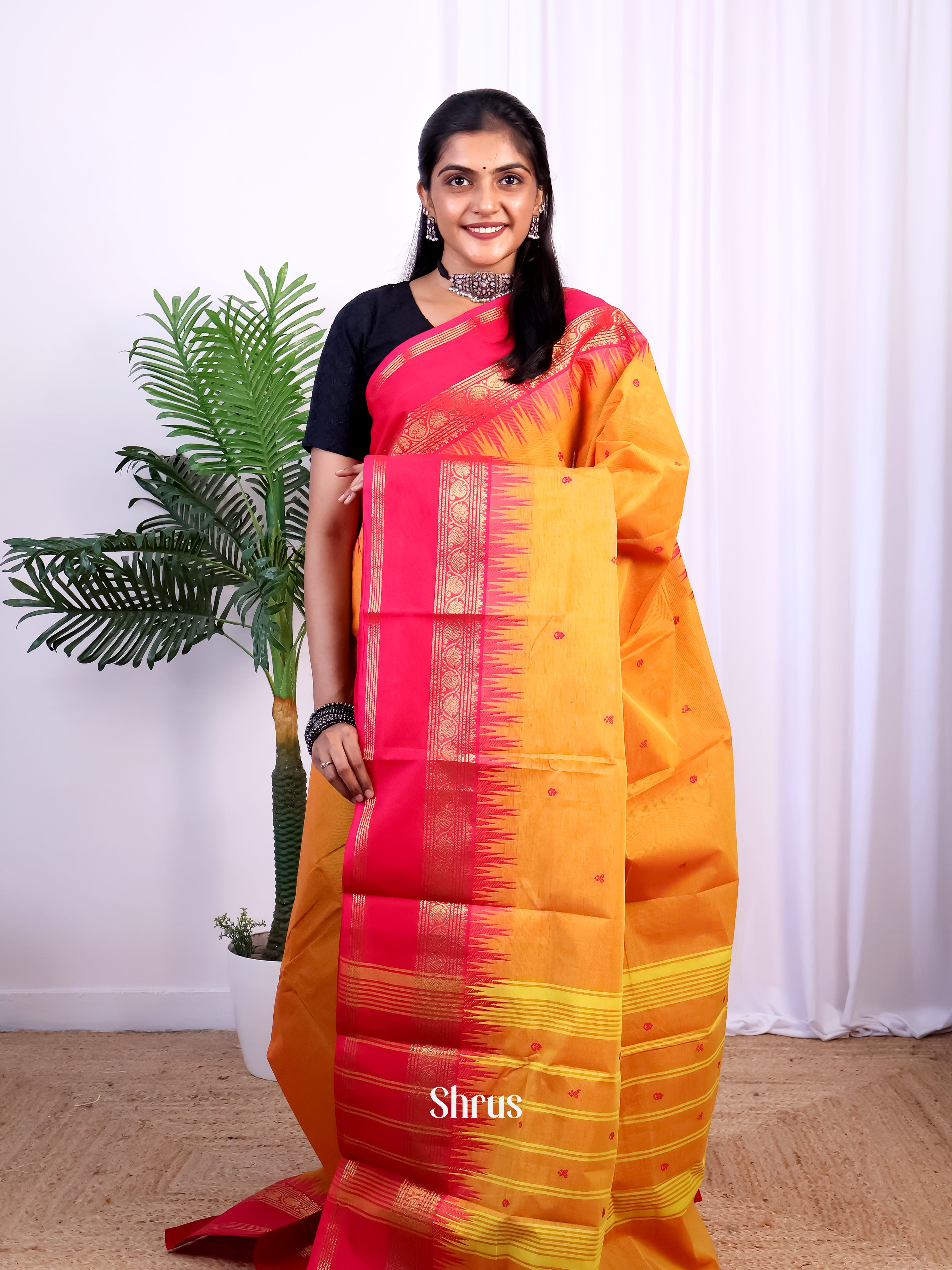 Mustard  & Pink - Chettinad Cotton Saree