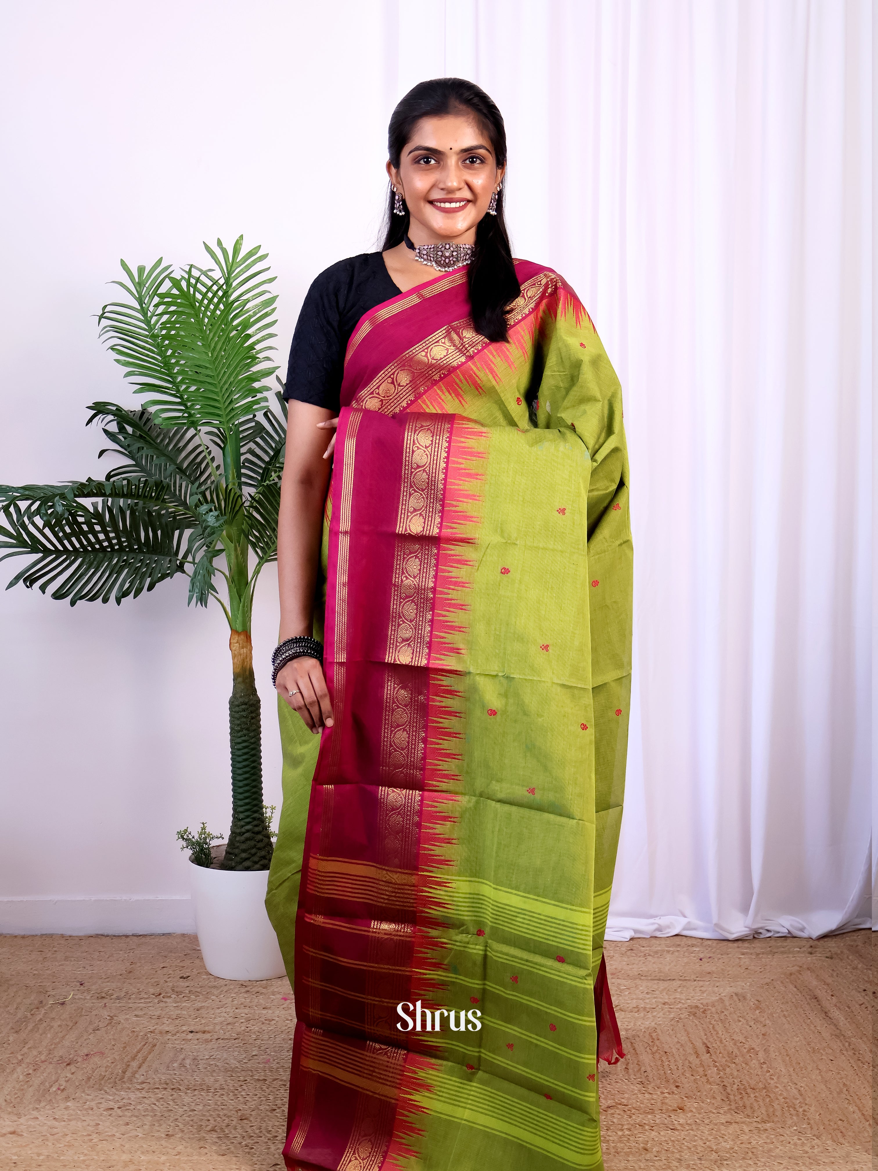 Green & Maroon  - Chettinad Cotton Saree