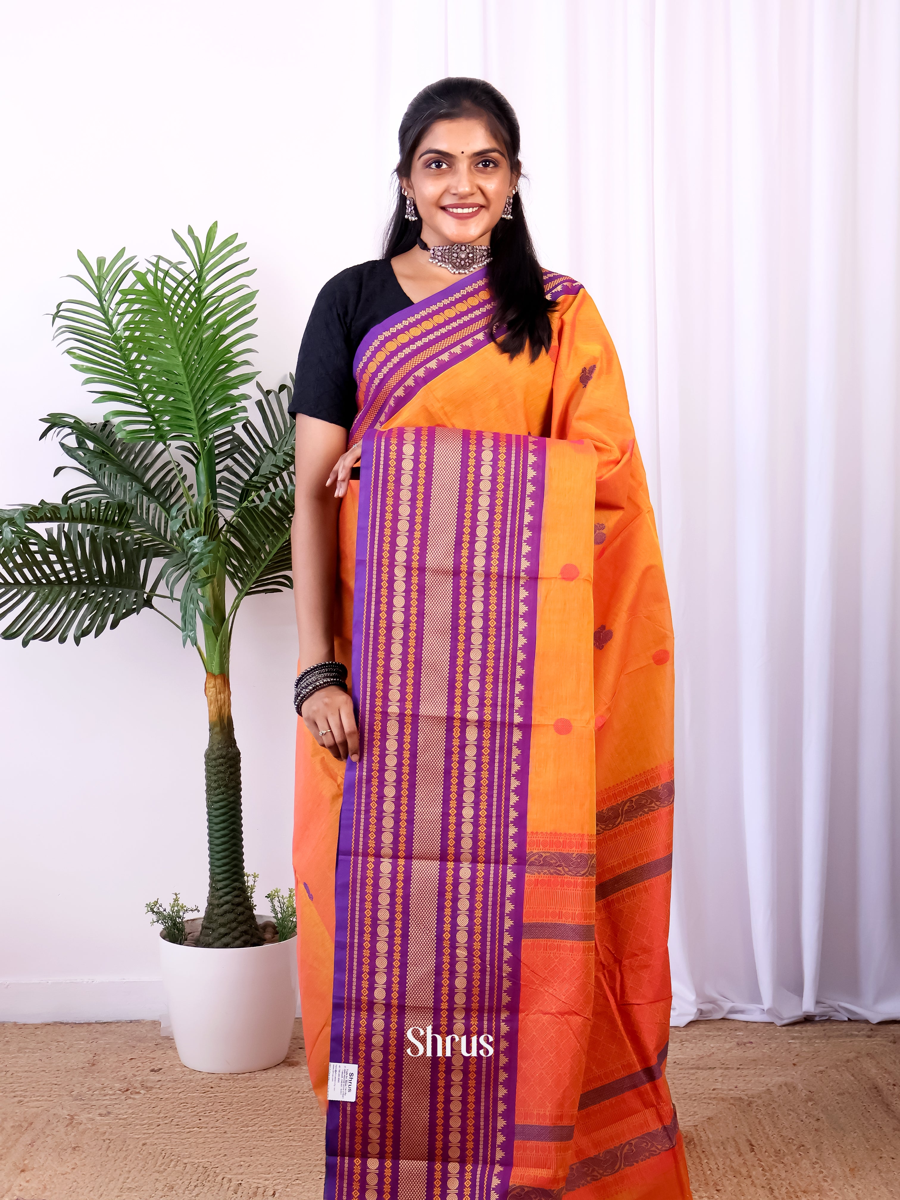 Orange & Purple - Chettinad Cotton Saree