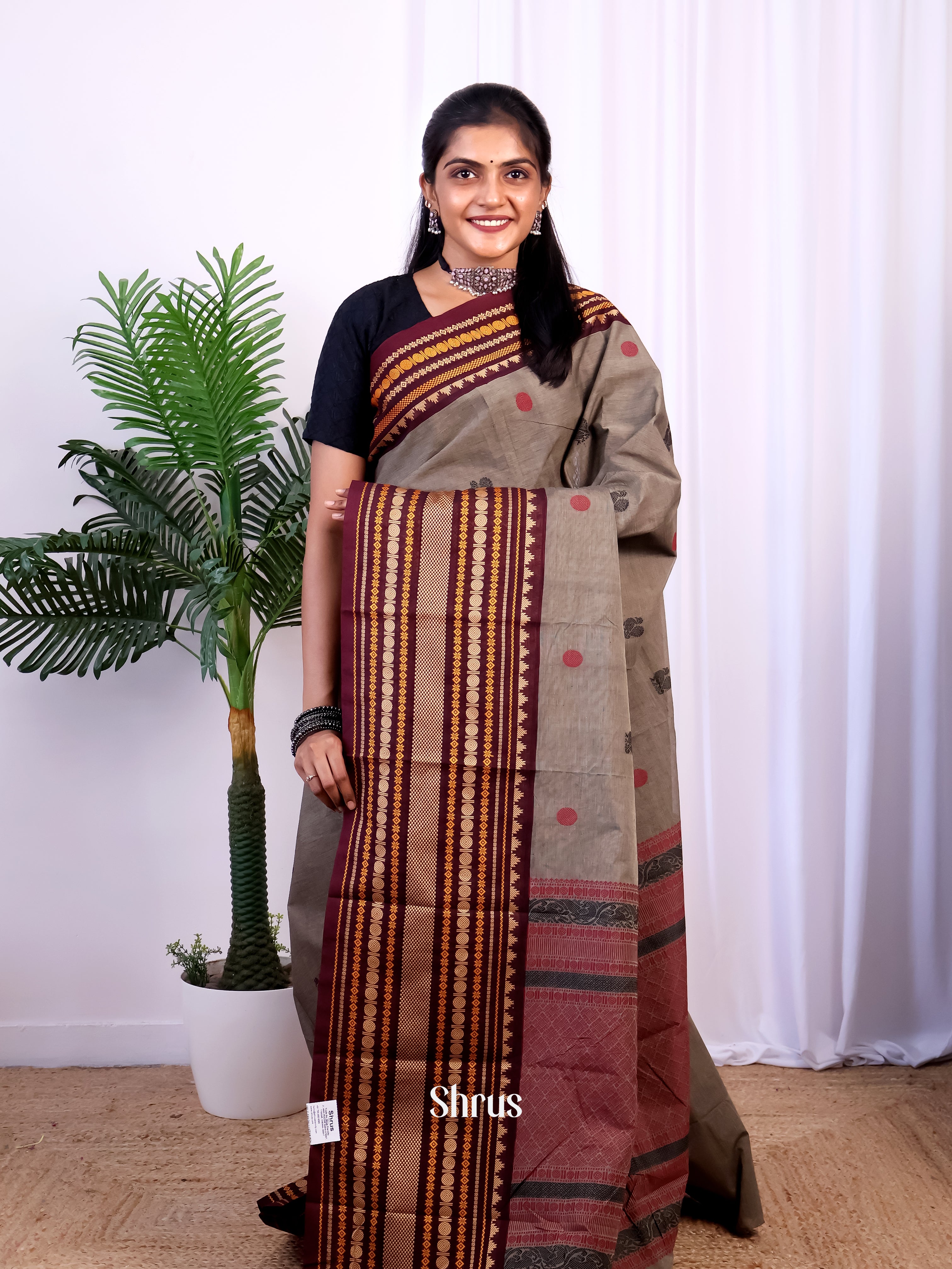 Grey & Brown - Chettinad Cotton Saree