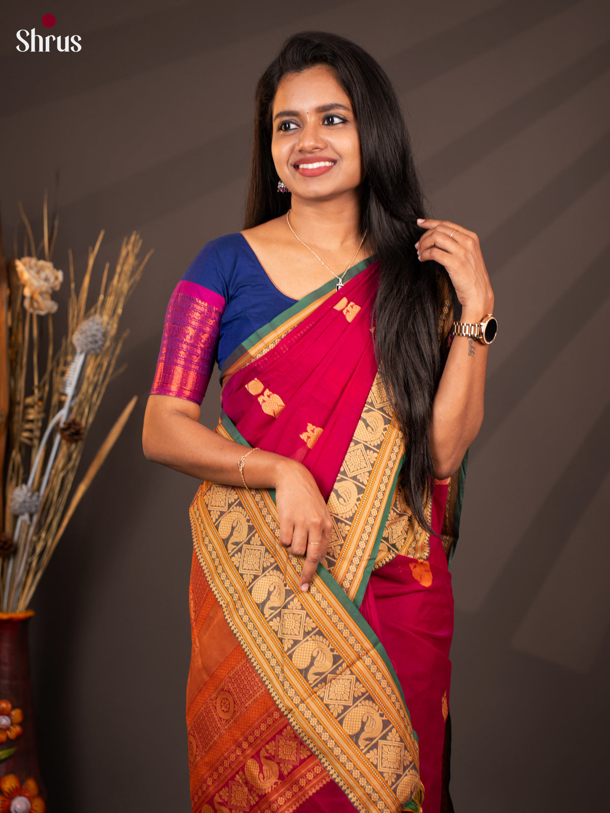 Maroon with Green - CIS28668 - Chettinad Cotton - Shop on Shrus.com