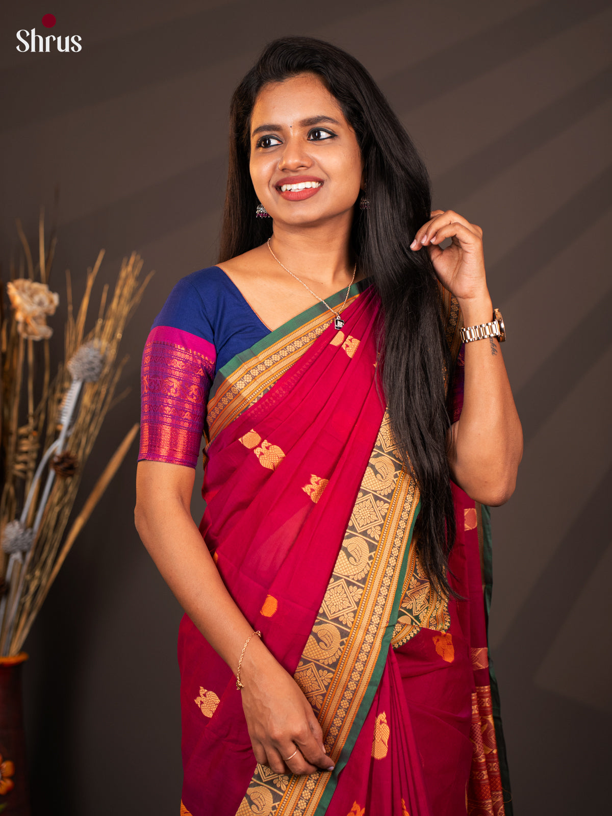 Maroon with Green - CIS28668 - Chettinad Cotton - Shop on Shrus.com