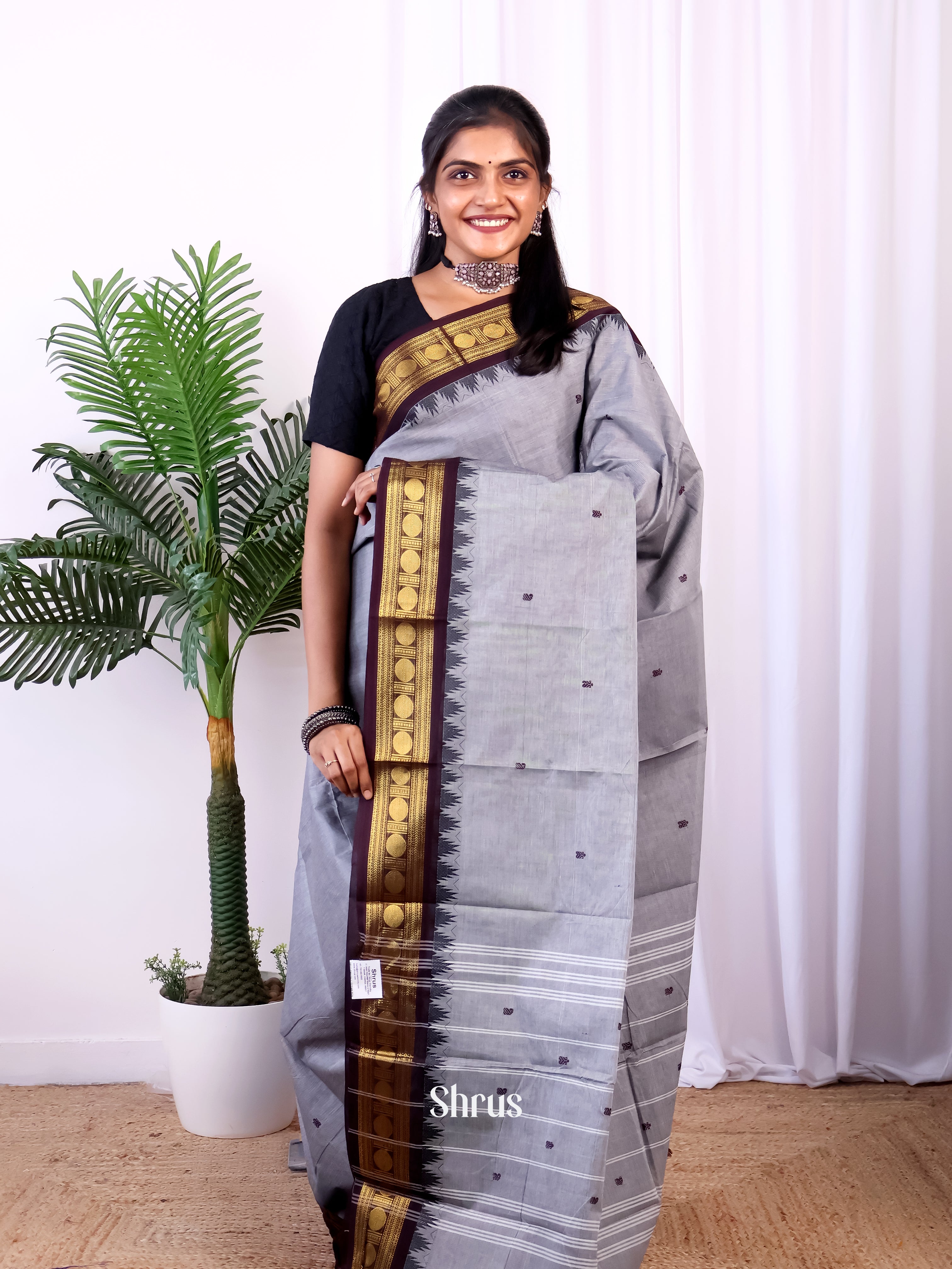 Grey & Brown - Chettinad Cotton Saree