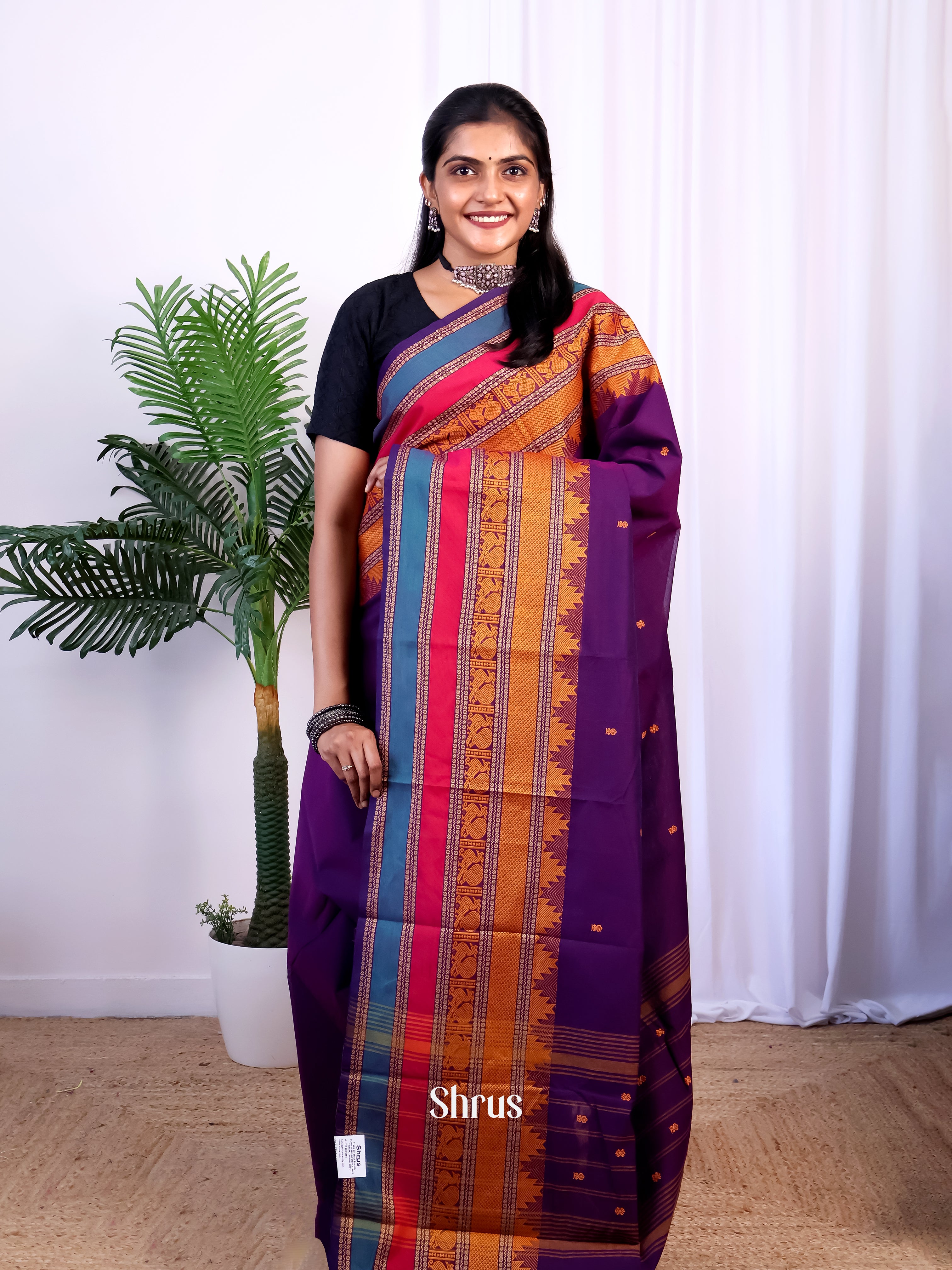 Violet & Pink - Chettinad Cotton Saree