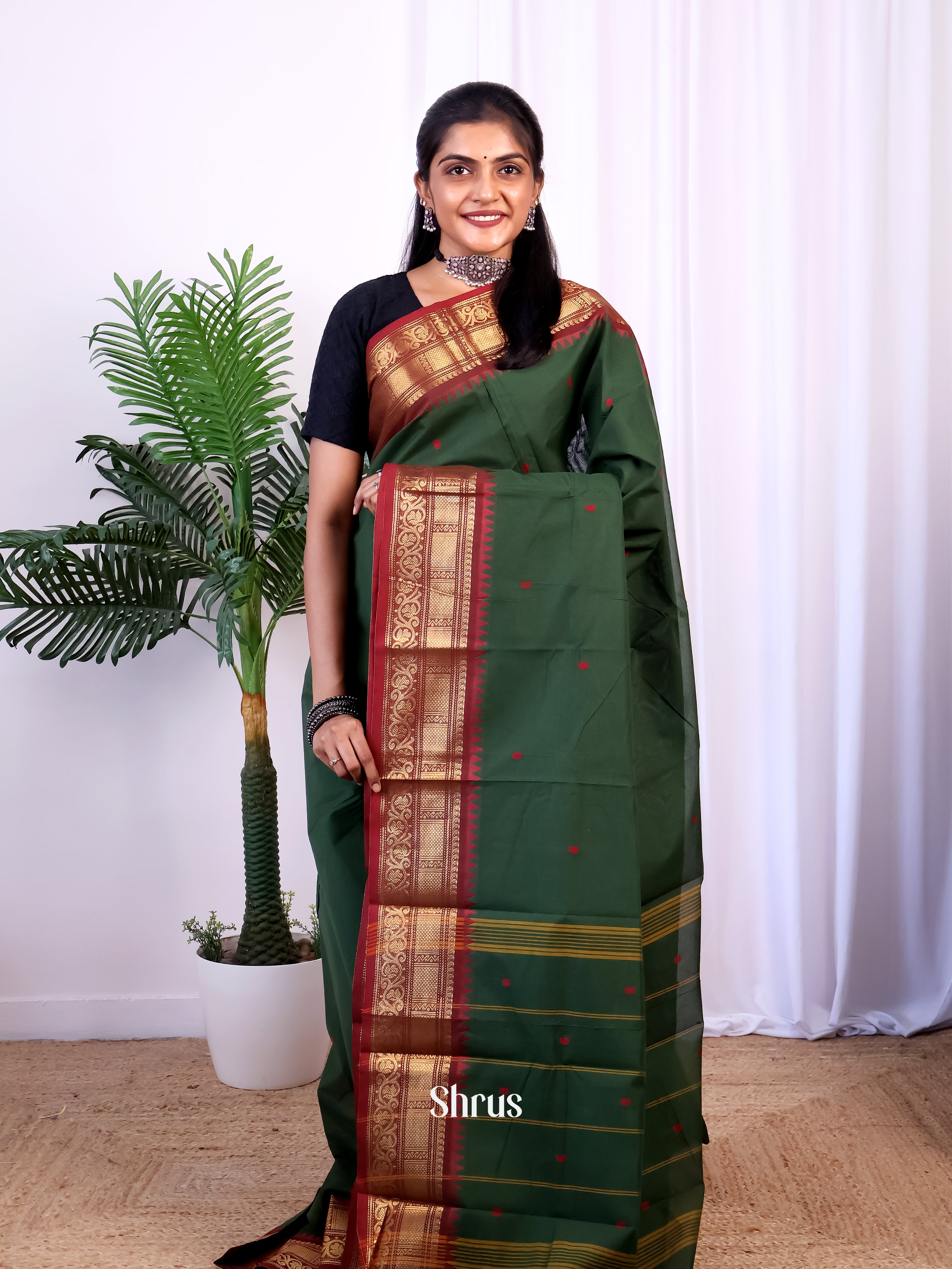 Green & Maroon - Chettinad Cotton Saree