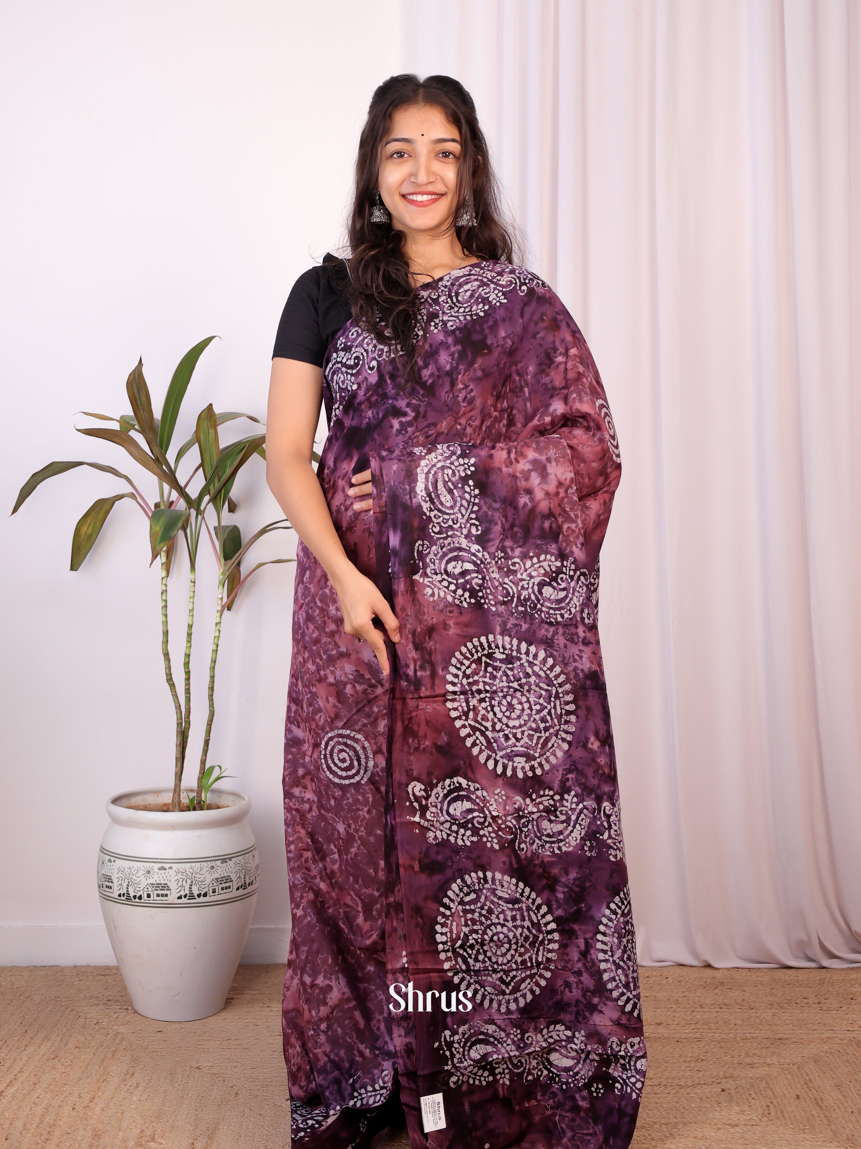 Brown & Purple  - Cotton Saree