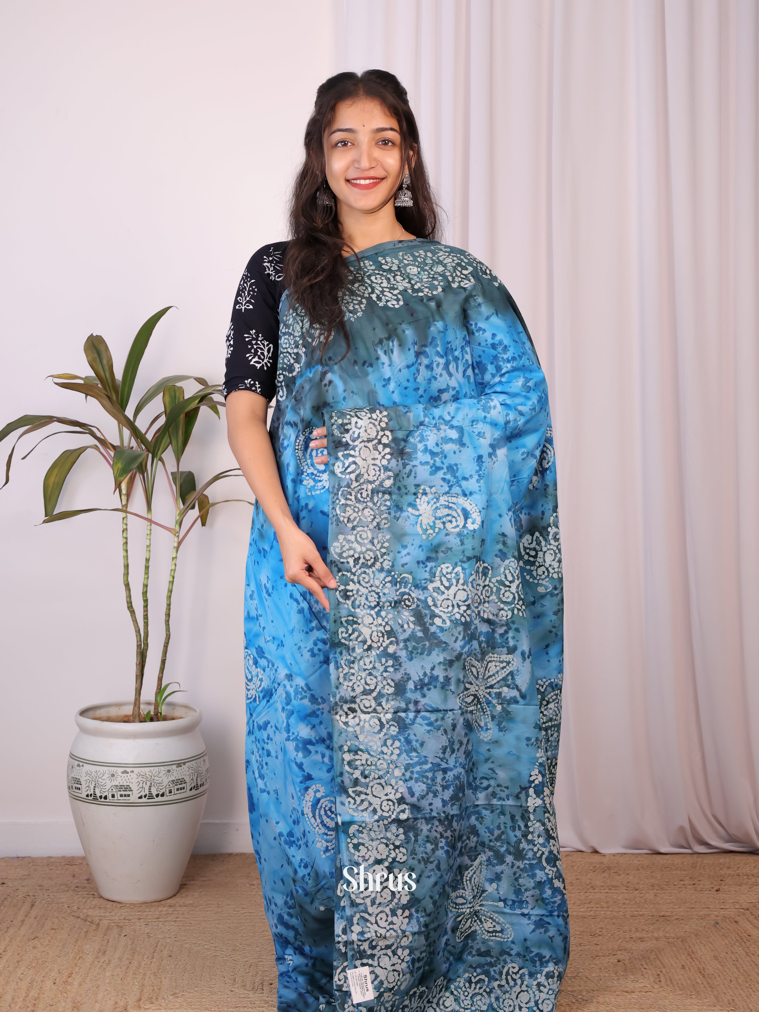 Blue & Grey - Cotton Saree