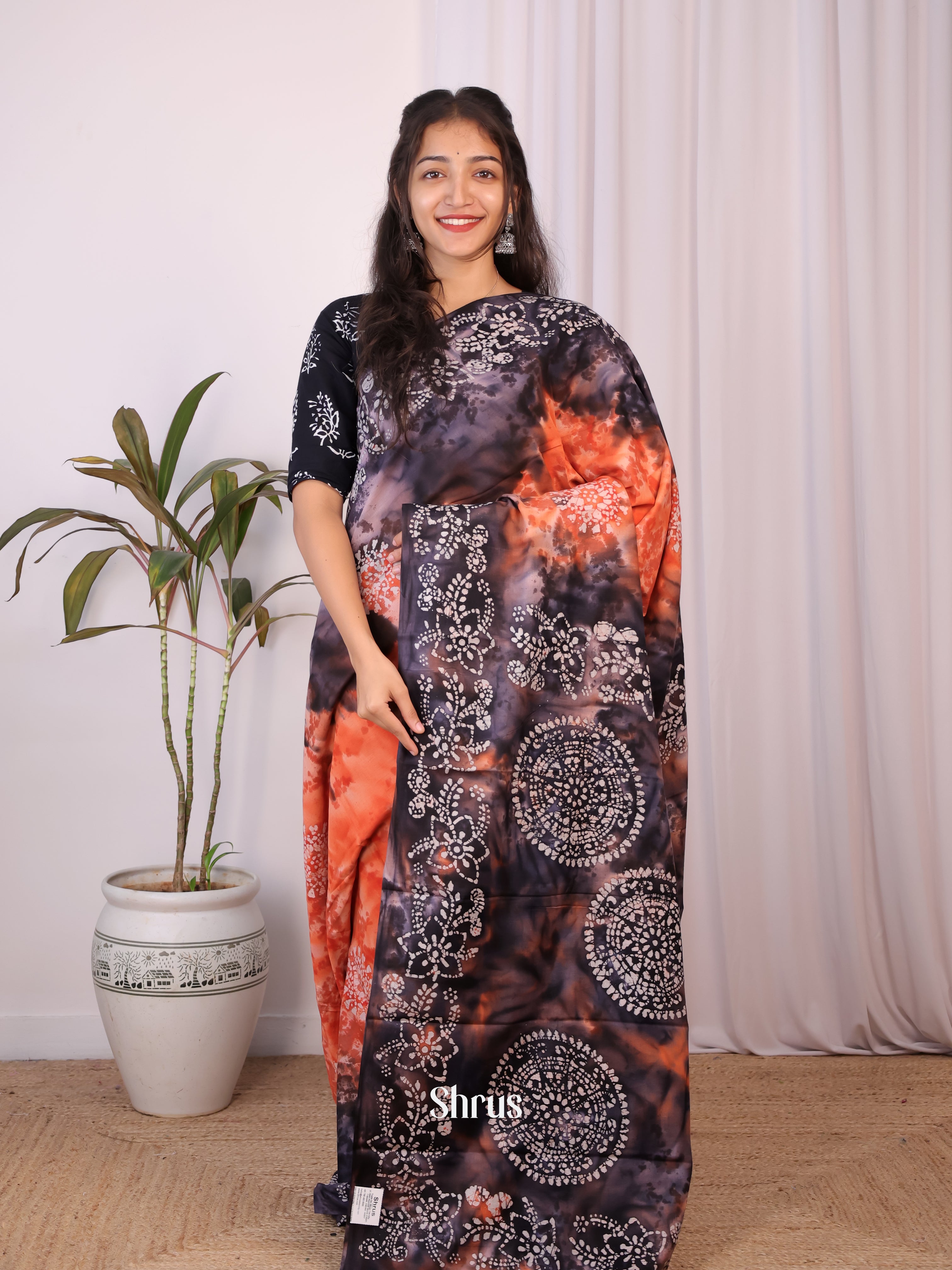 Orange & Purple - Cotton Saree