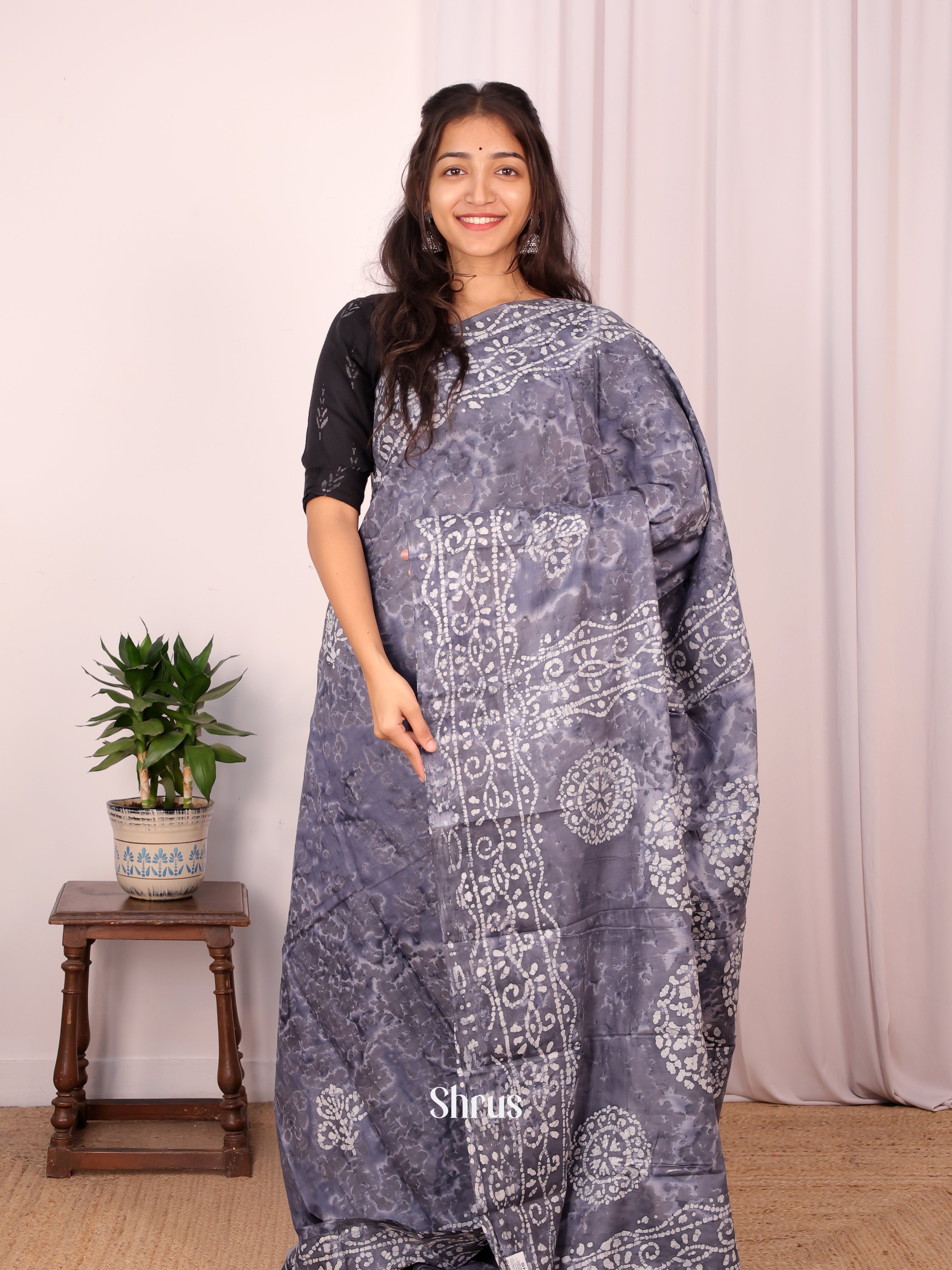 Grey - Cotton Saree