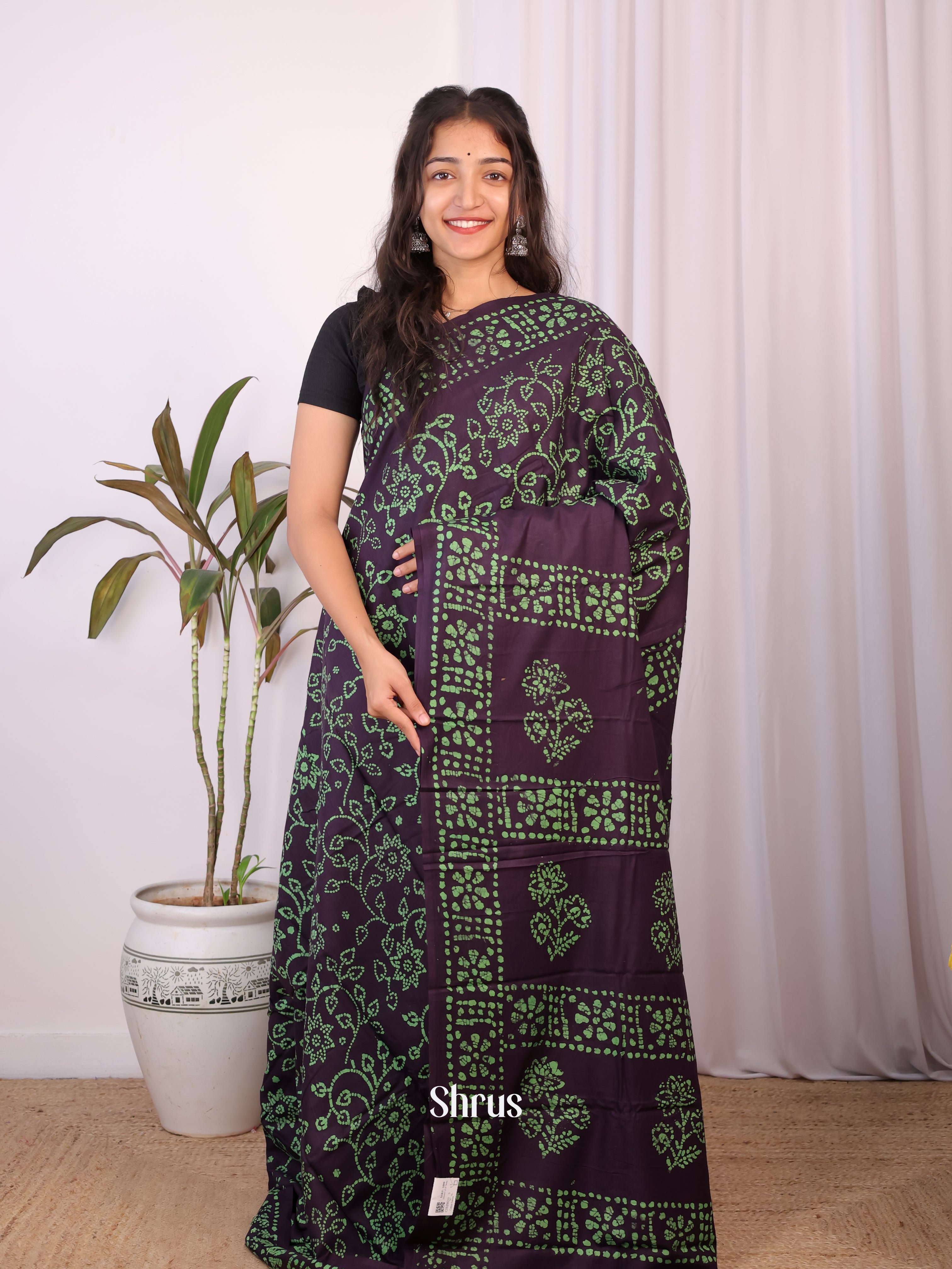 Violet & Green - Cotton Saree