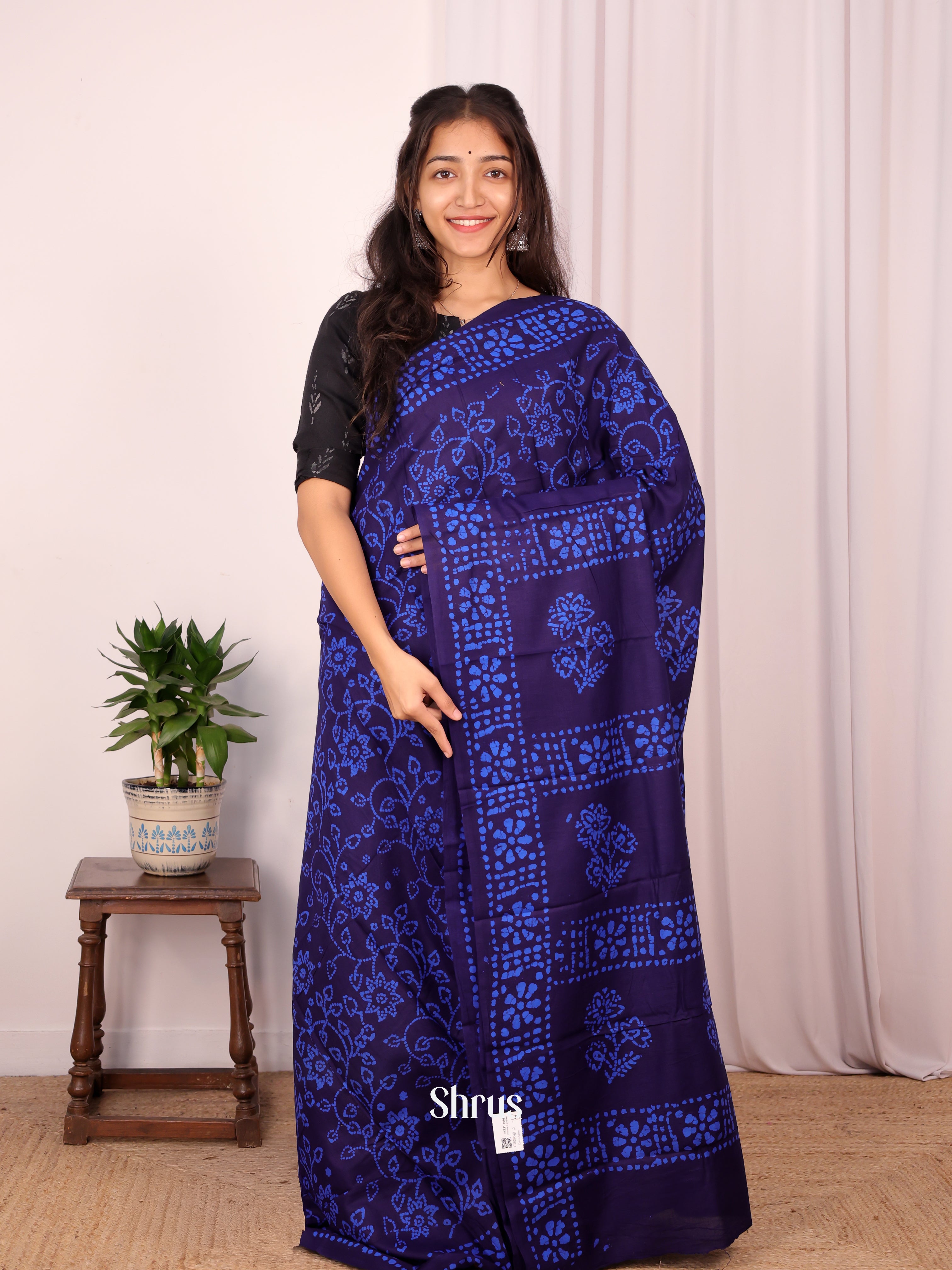 Violet & Blue - Cotton Saree