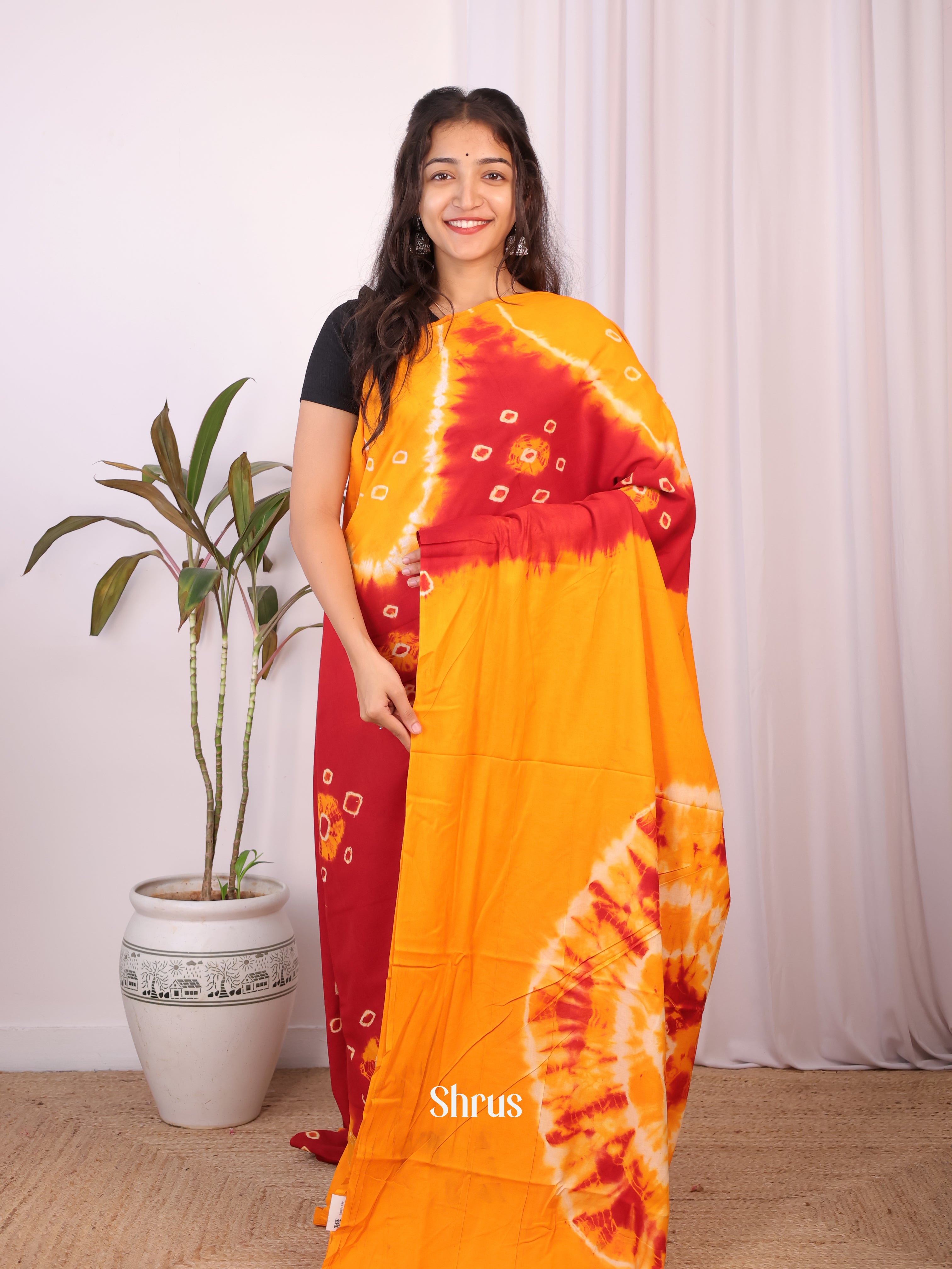 Red & Mustard - Cotton Saree