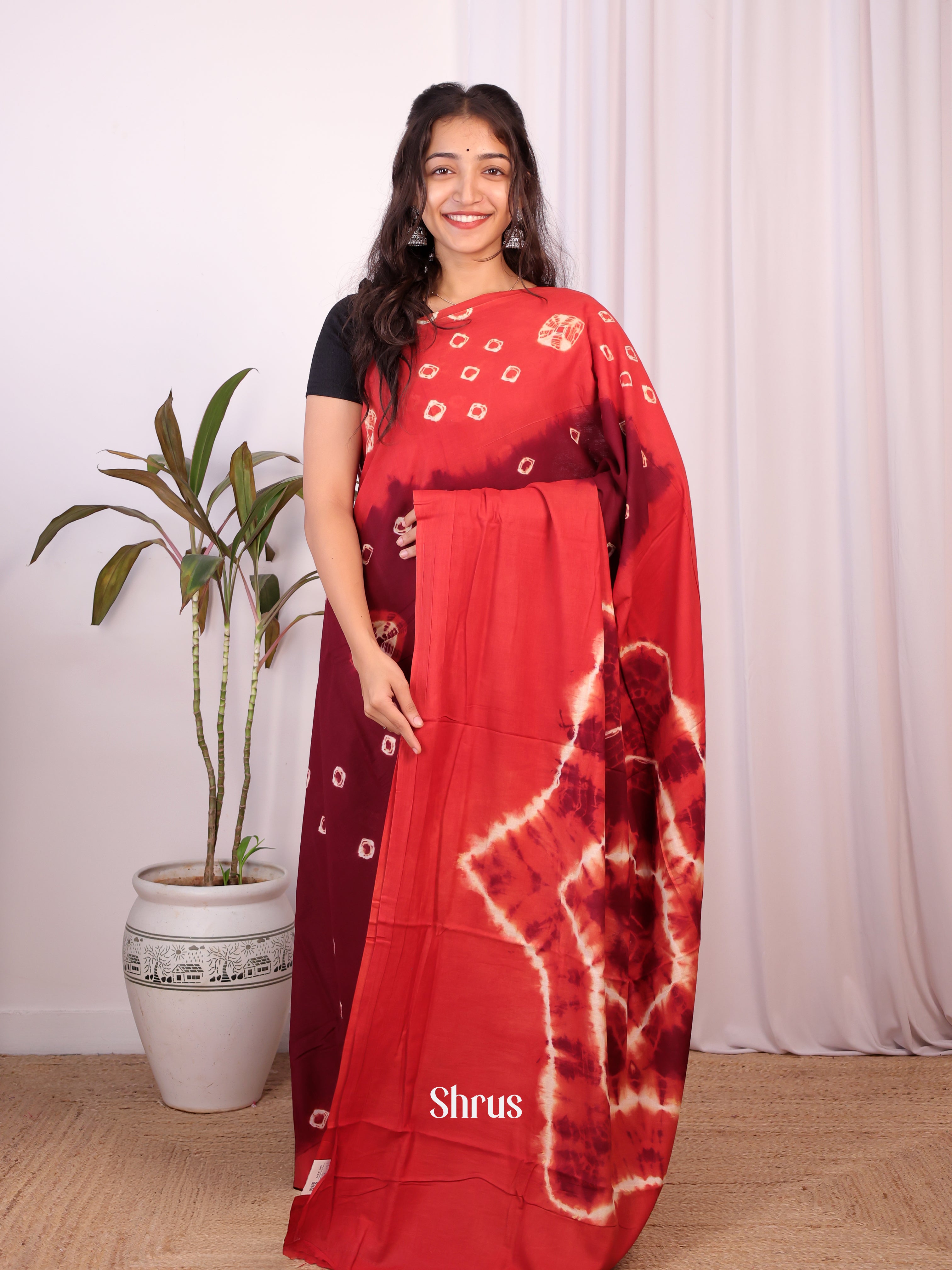 Maroon & Red - Cotton Saree