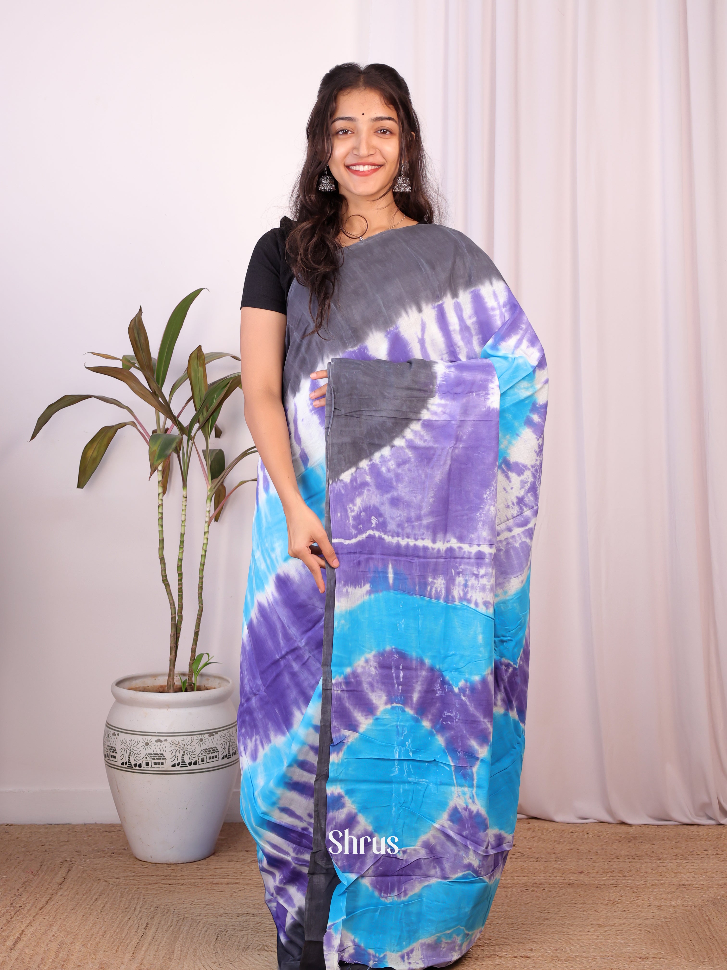 Purple & Blue - Cotton Saree