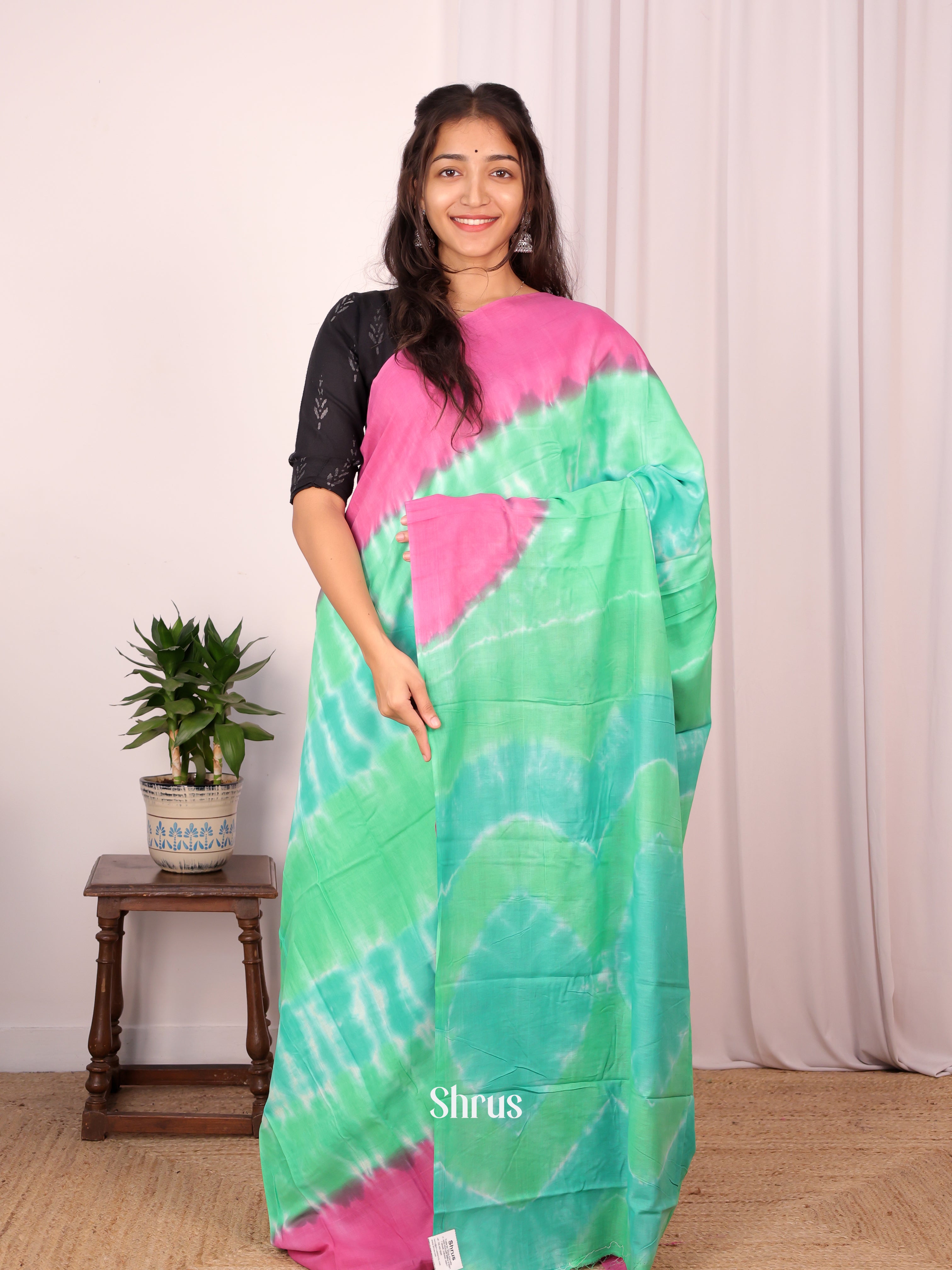 Green & Pink - Cotton Saree