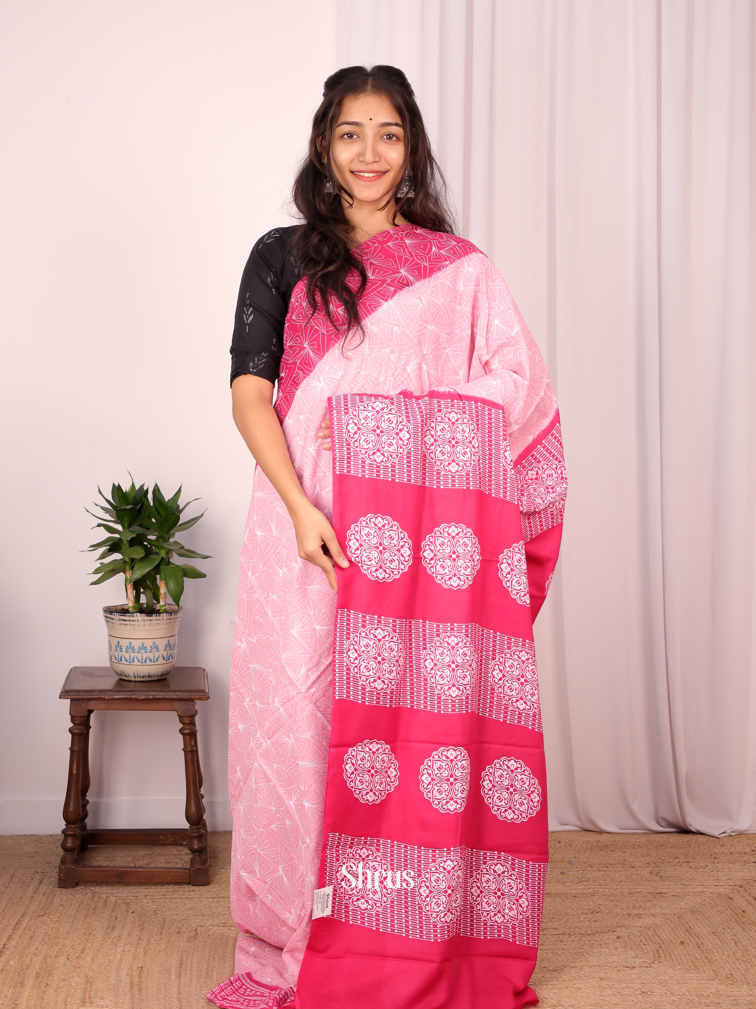 Pink & Rani Pink - Cotton Saree - Shop on Shrus.com