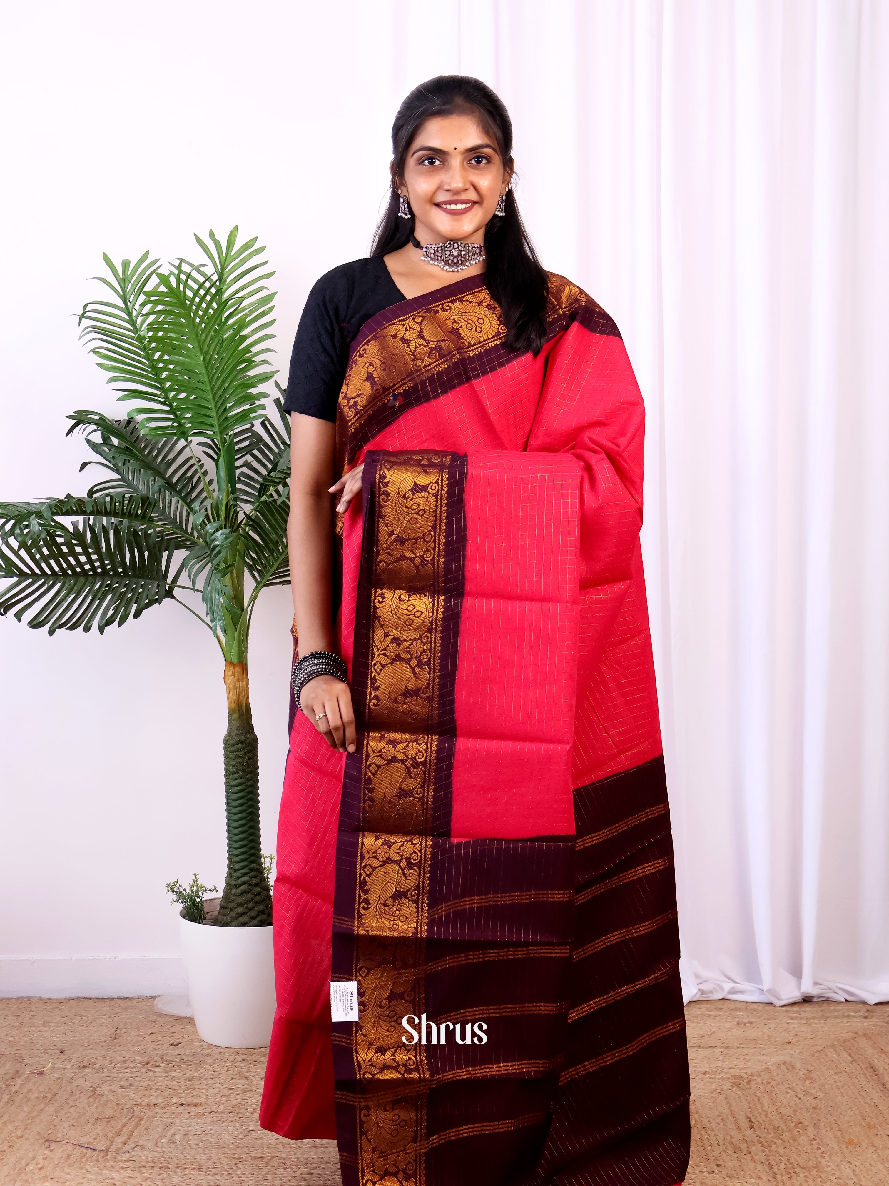 Red & Brown- Sungudi Cotton Saree