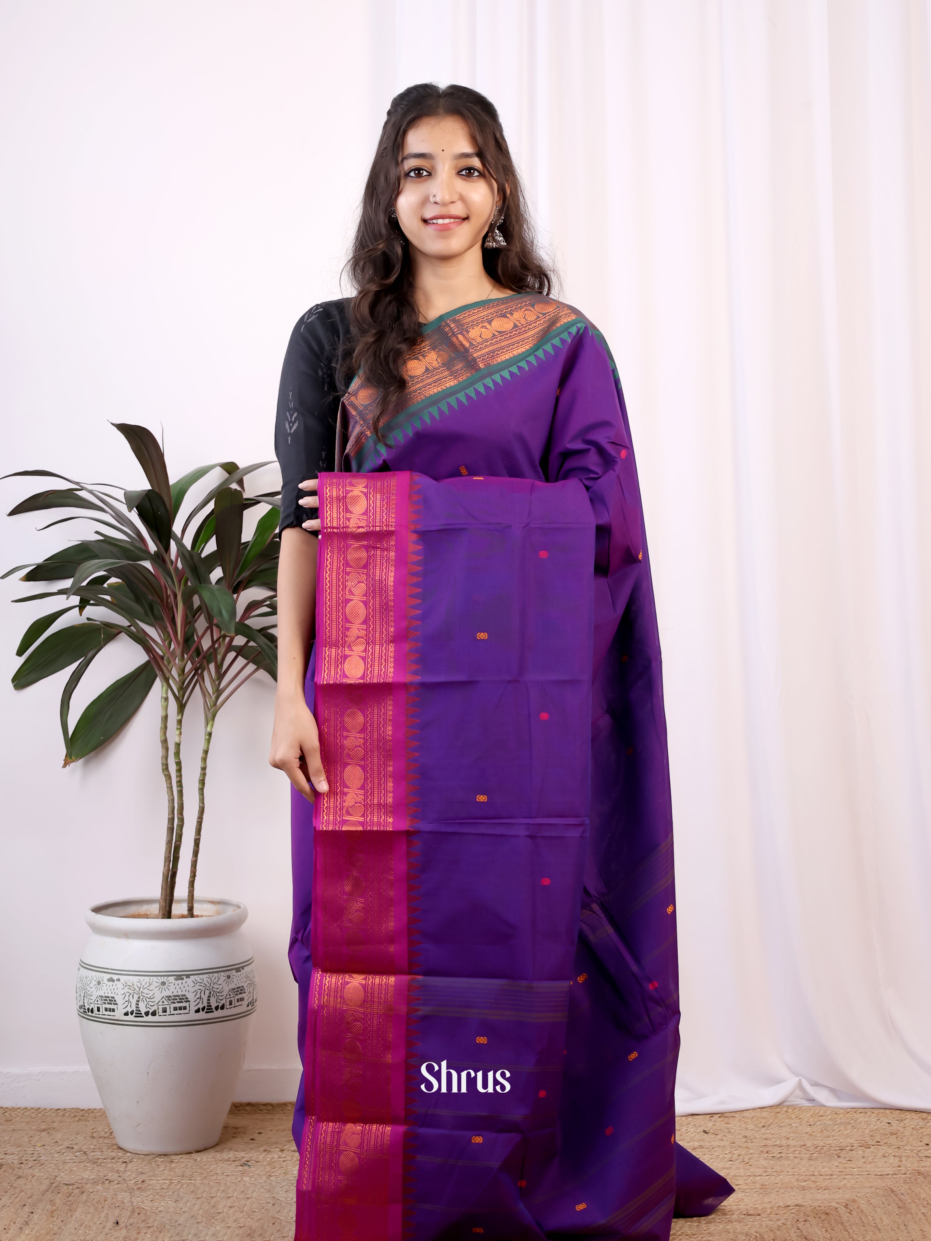 Violet & Green - Chettinad Cotton Saree