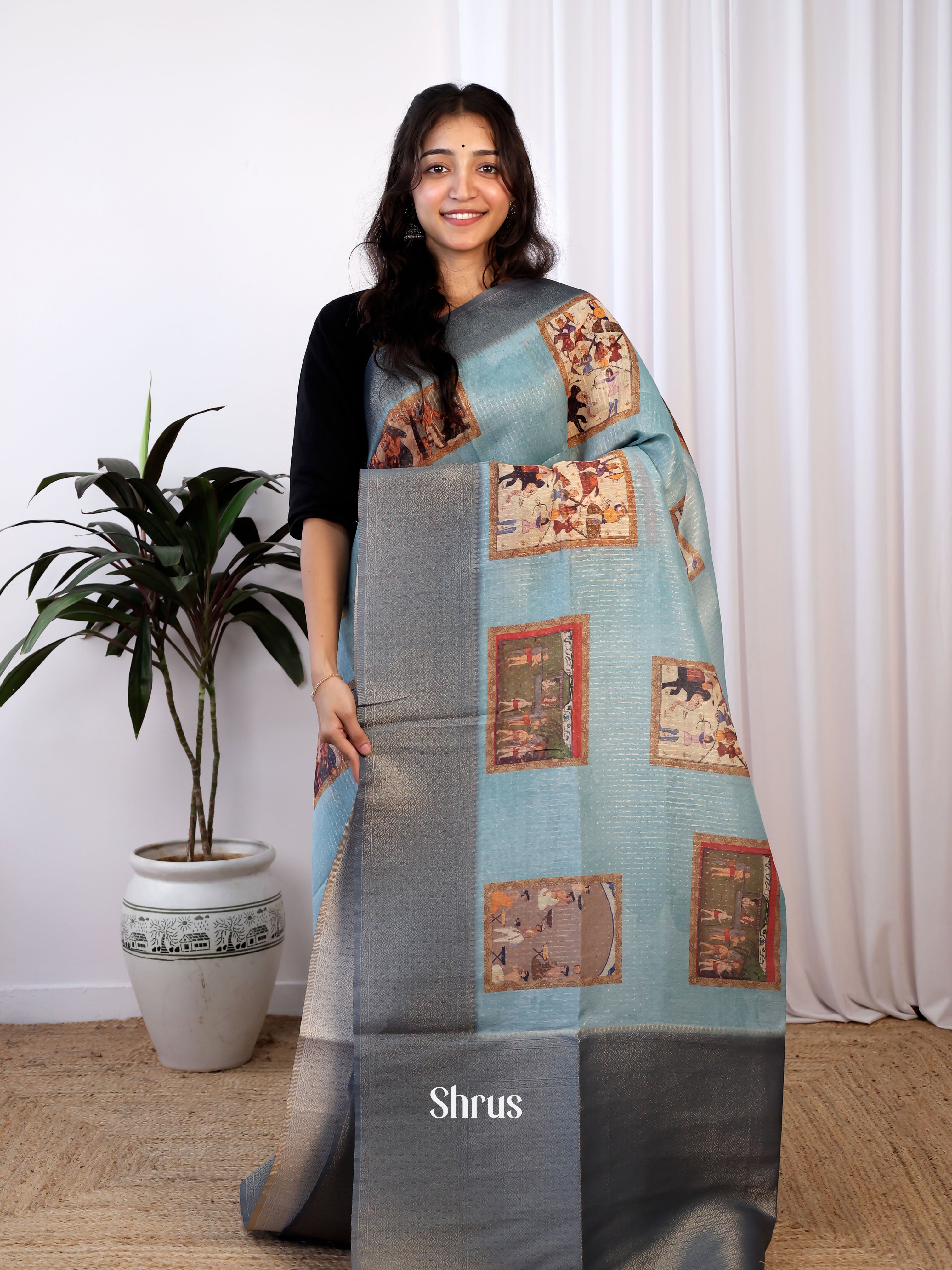 Blue - Semi Jute Saree