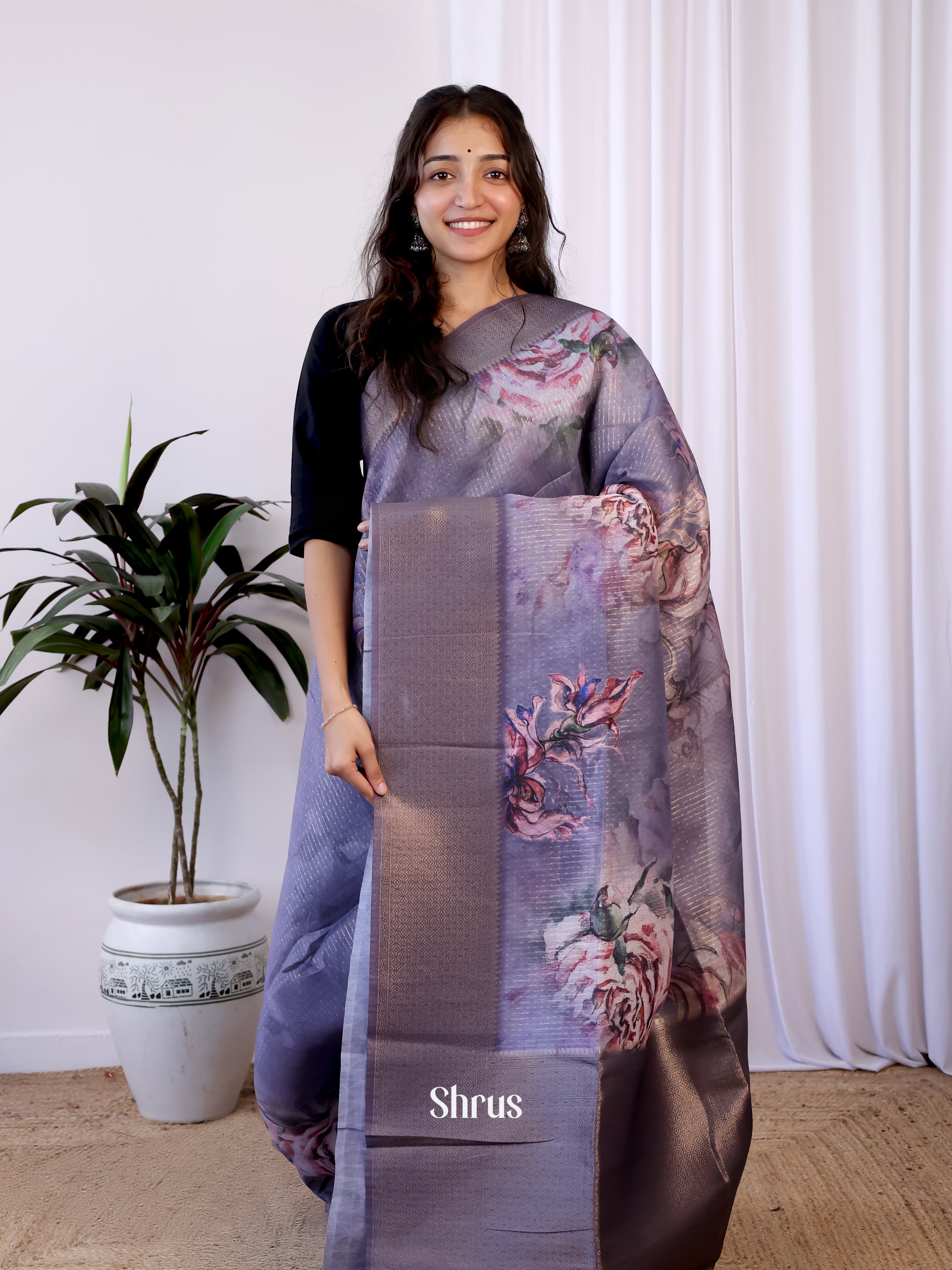 Purple  - Semi Jute Saree