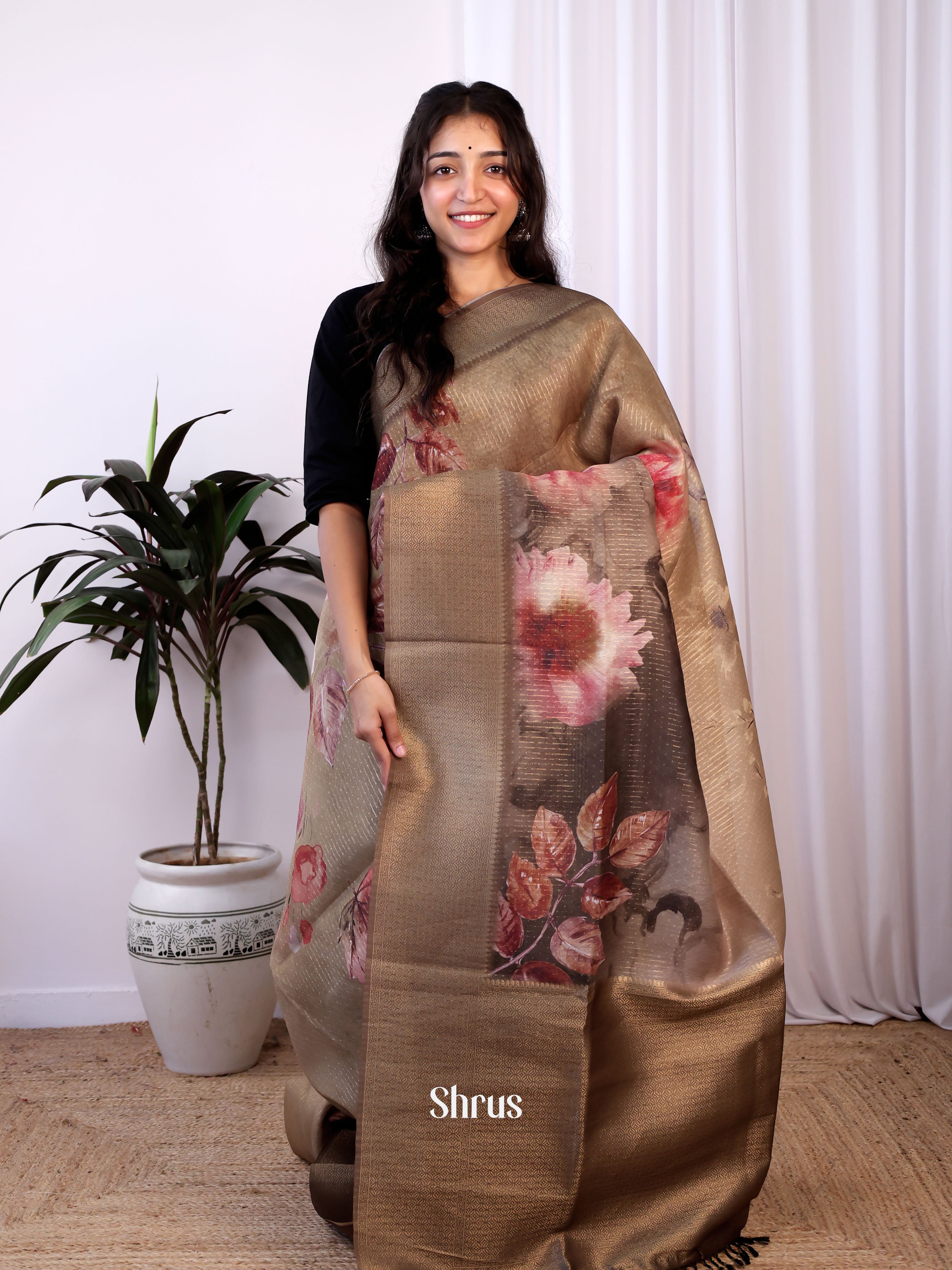 Brown -Semi Jute Saree