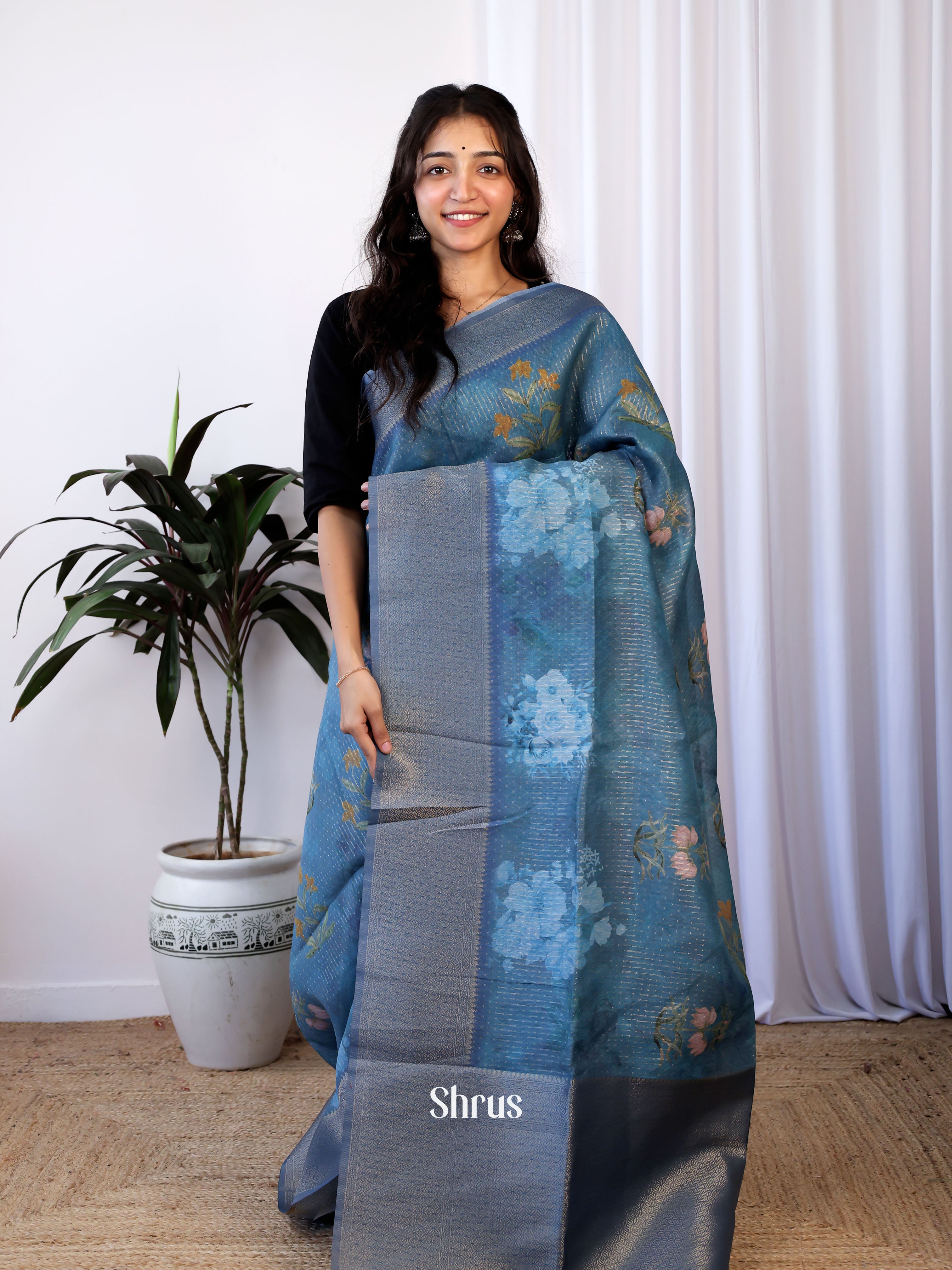 Blue - Semi Jute Saree