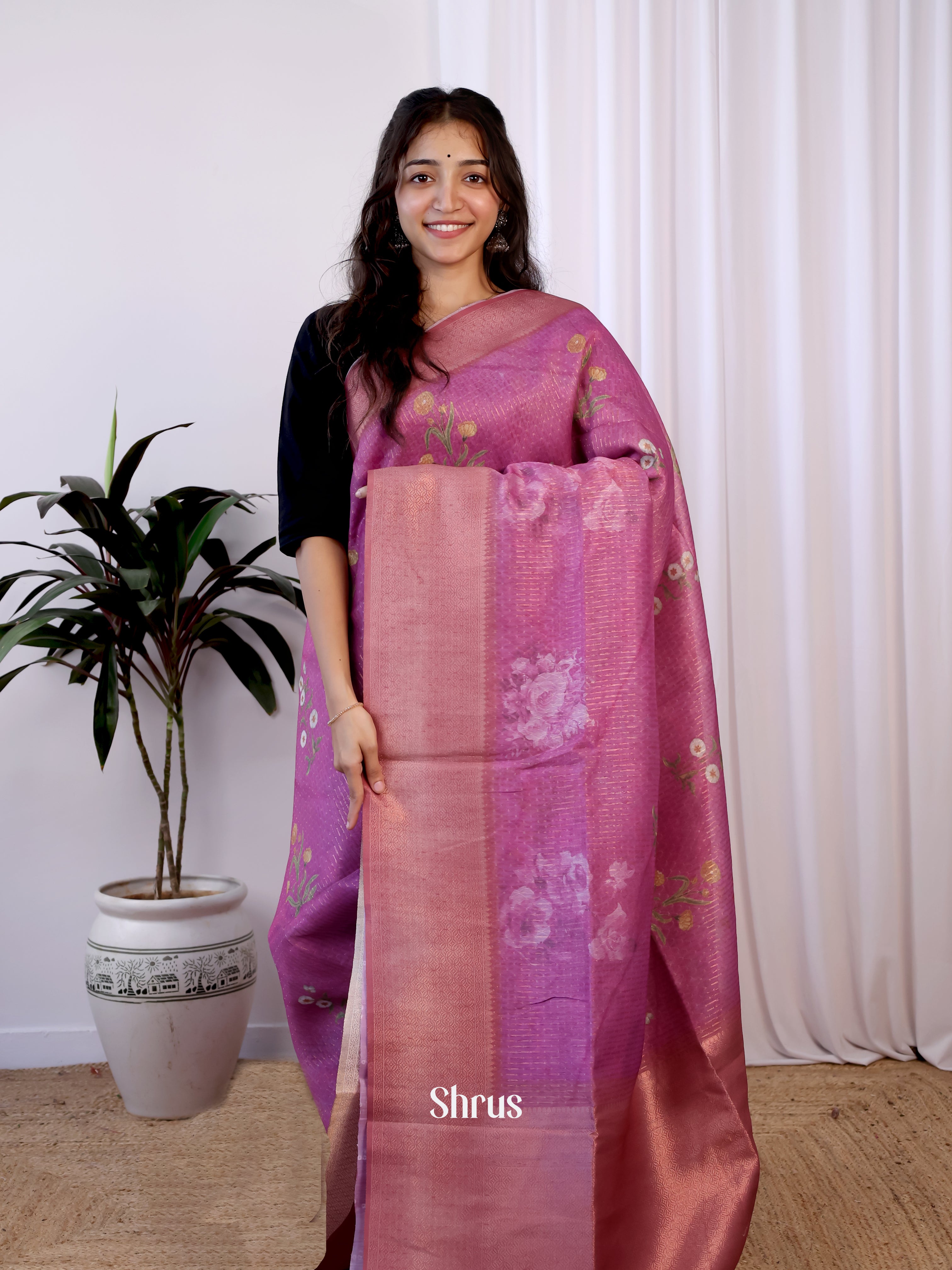 Purple - Semi Jute Saree