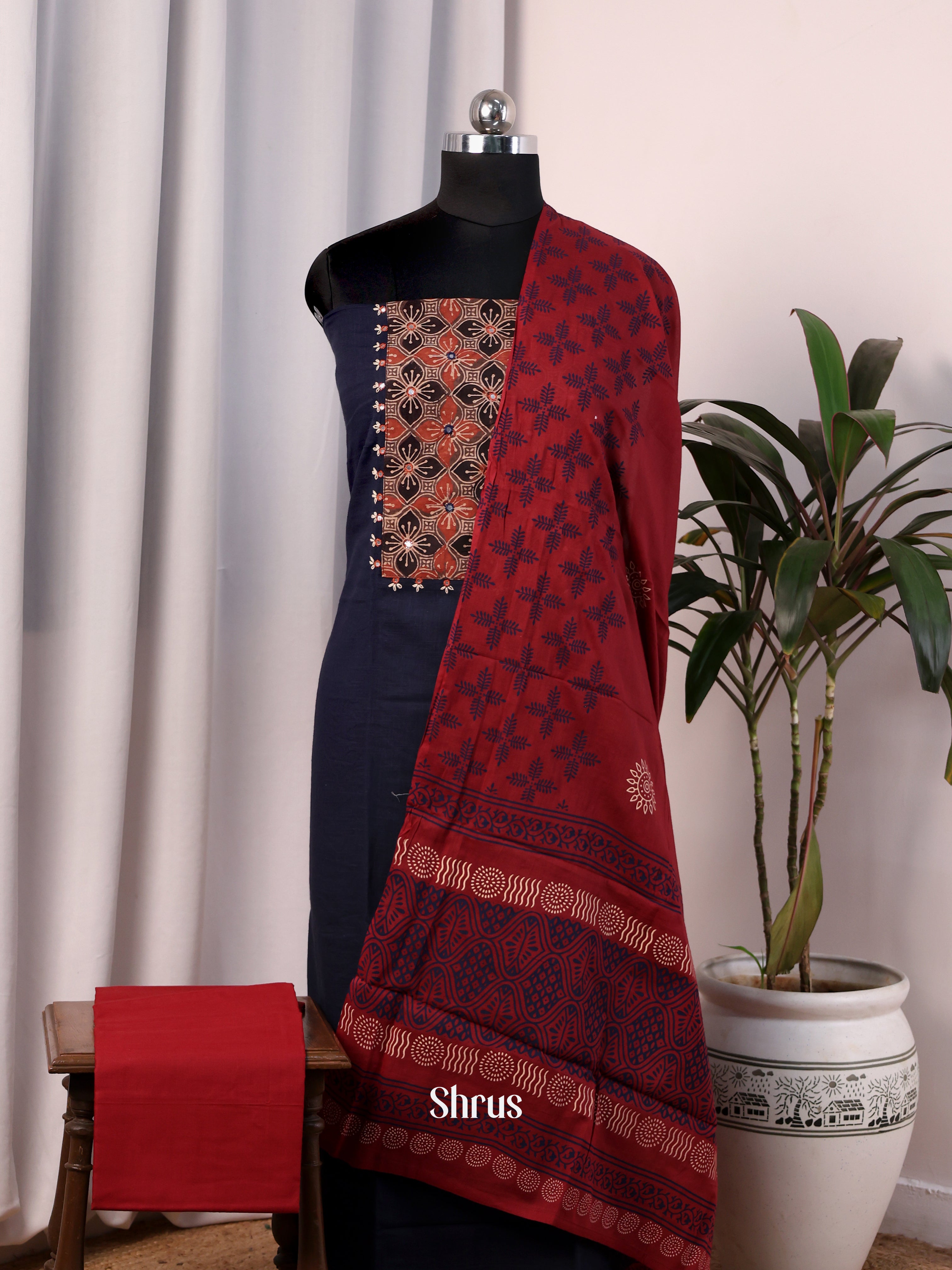 Blue & Red - Cotton salwar