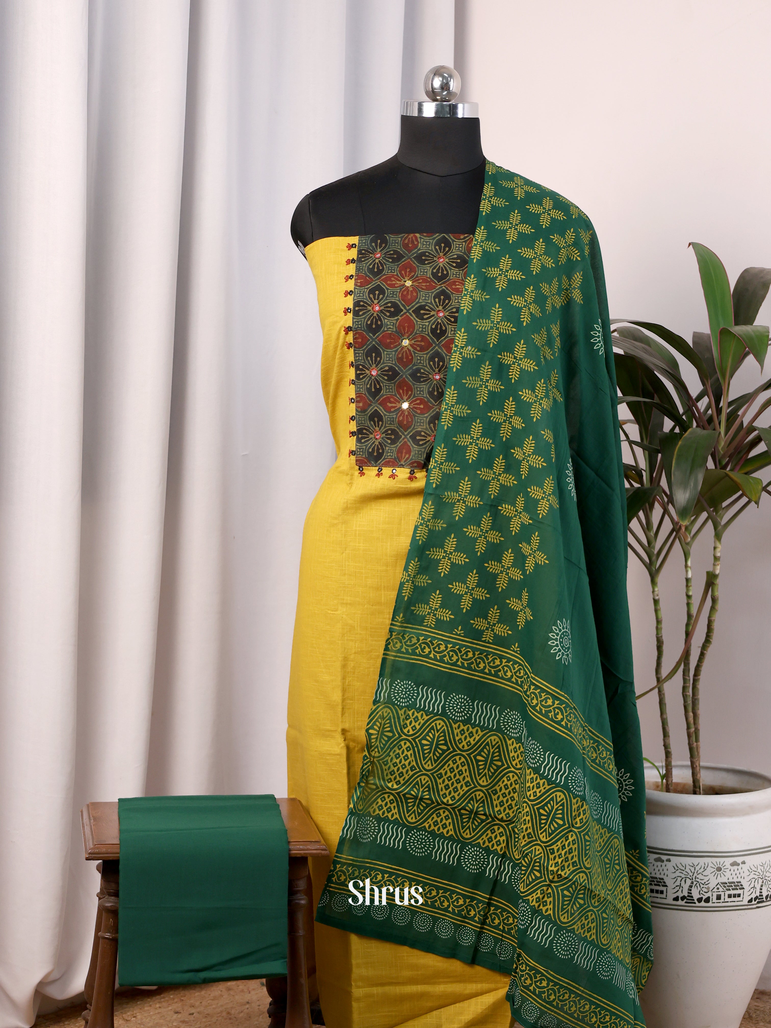 Yellow & Green - Cotton salwar - Shop on Shrus.com