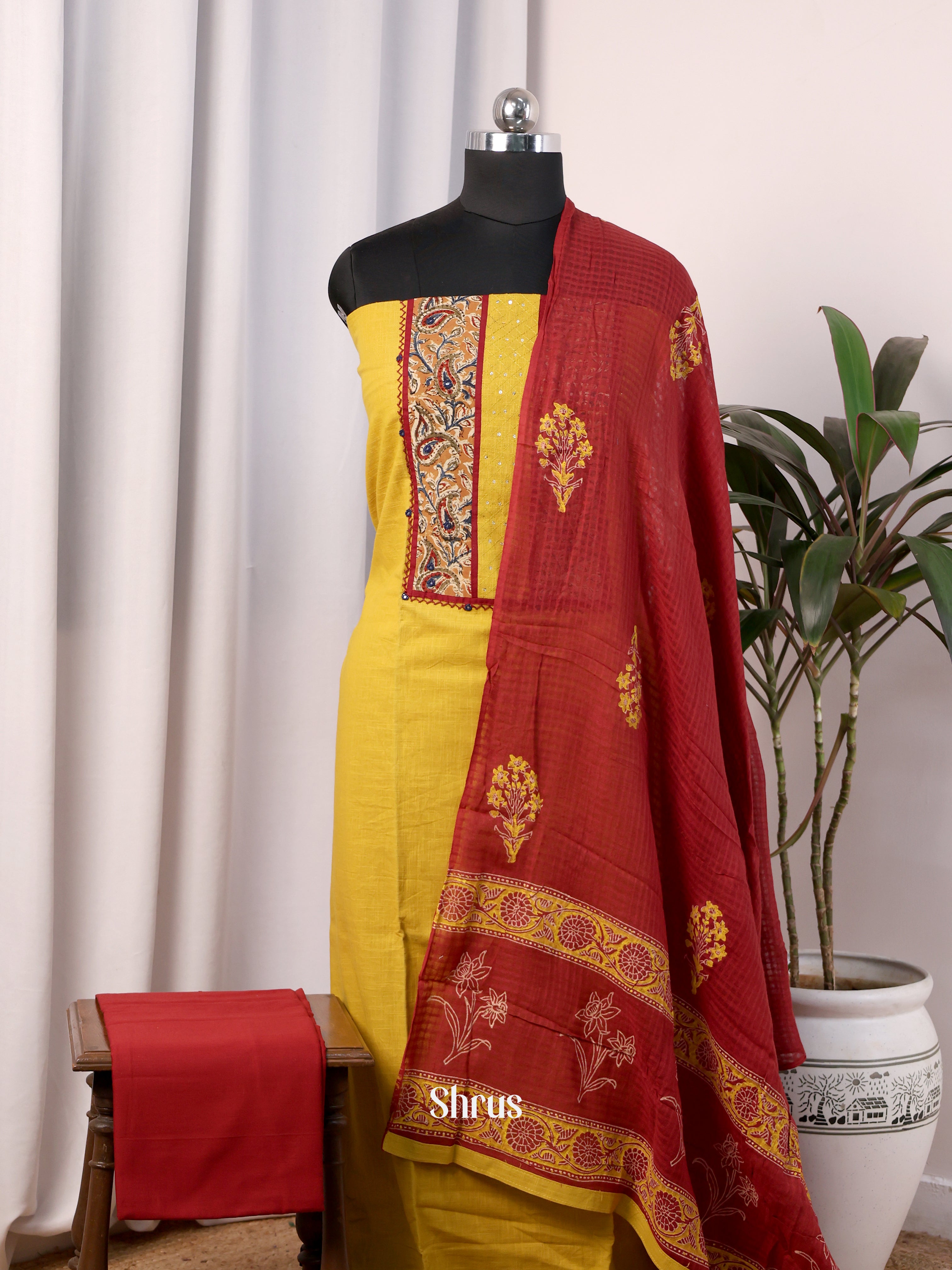 Yellow & Red - Cotton salwar