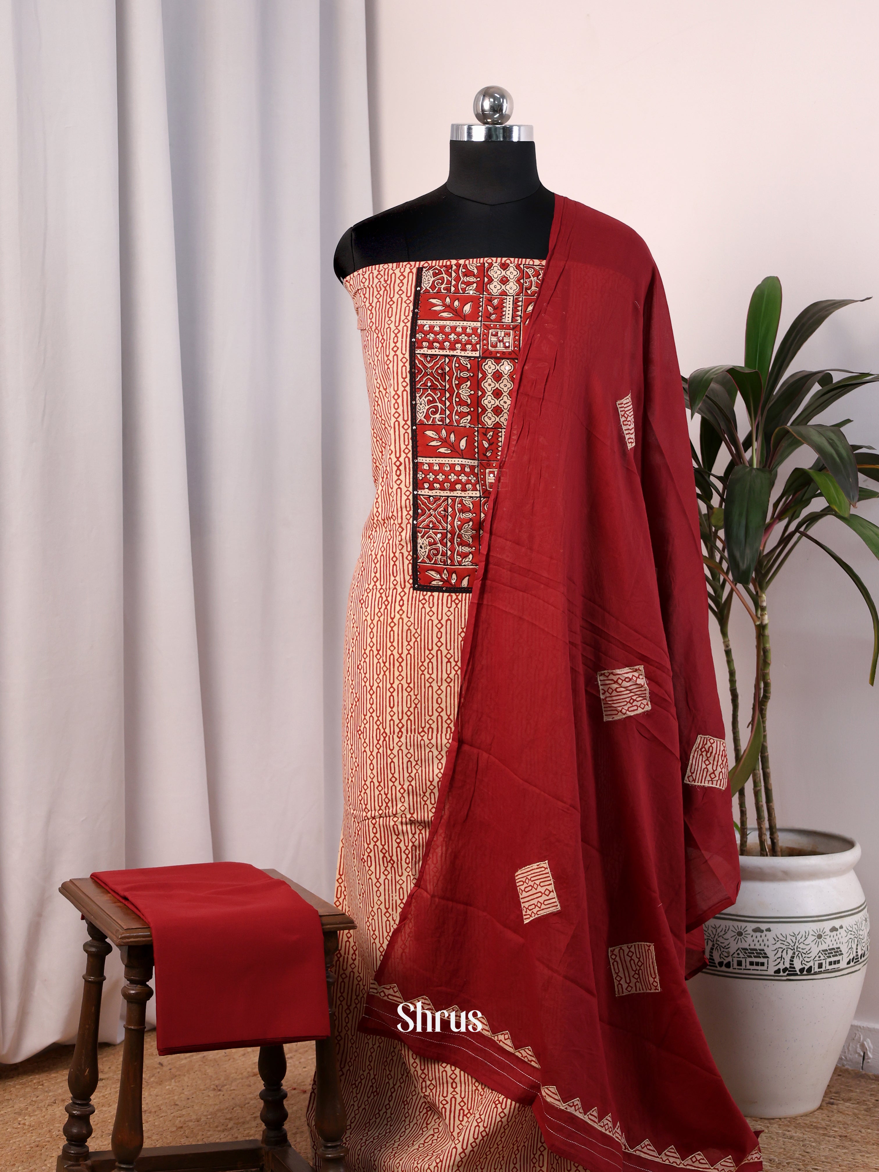 Peach & Red- Cotton salwar