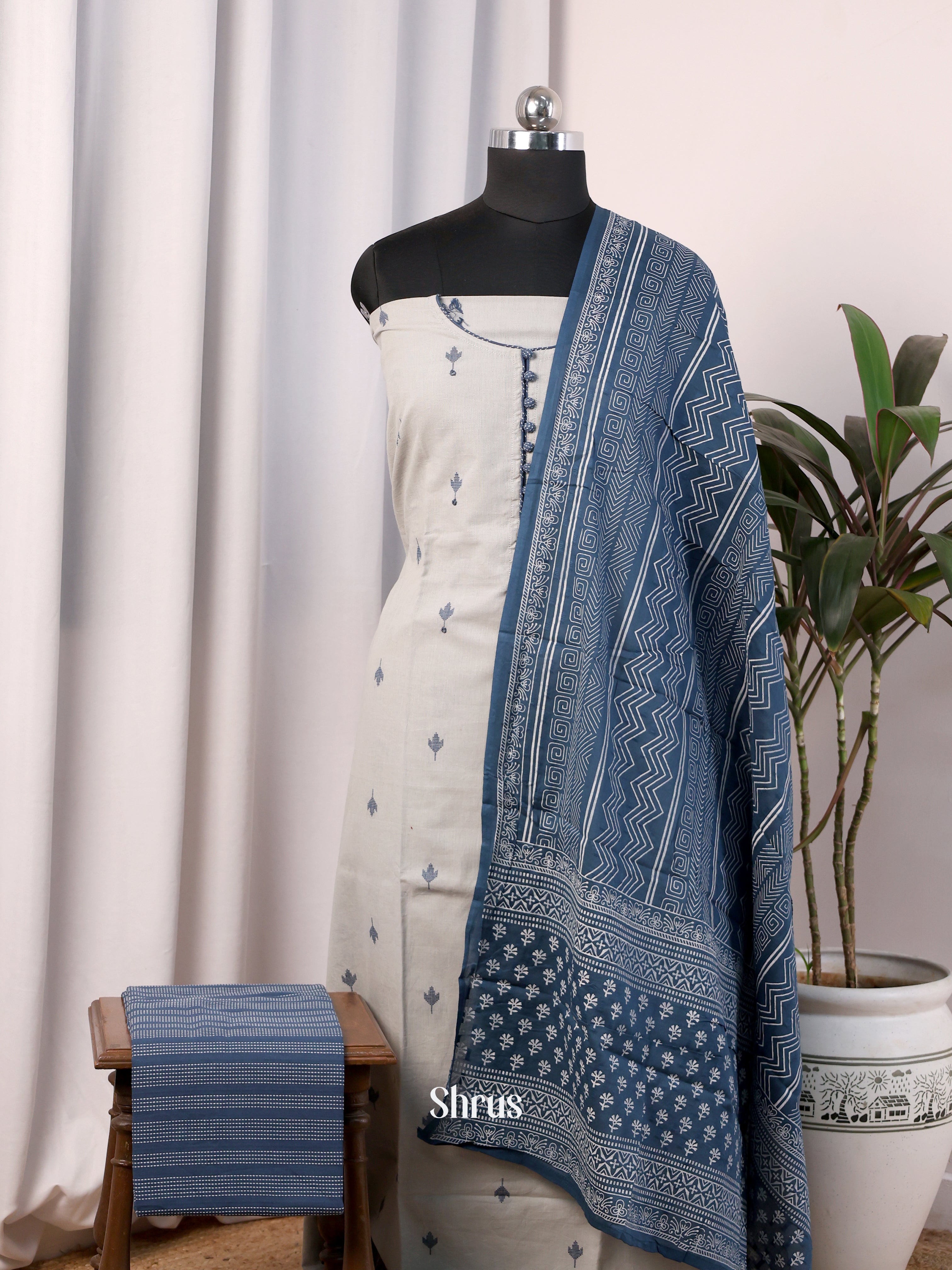 Grey & Blue - Cotton salwar