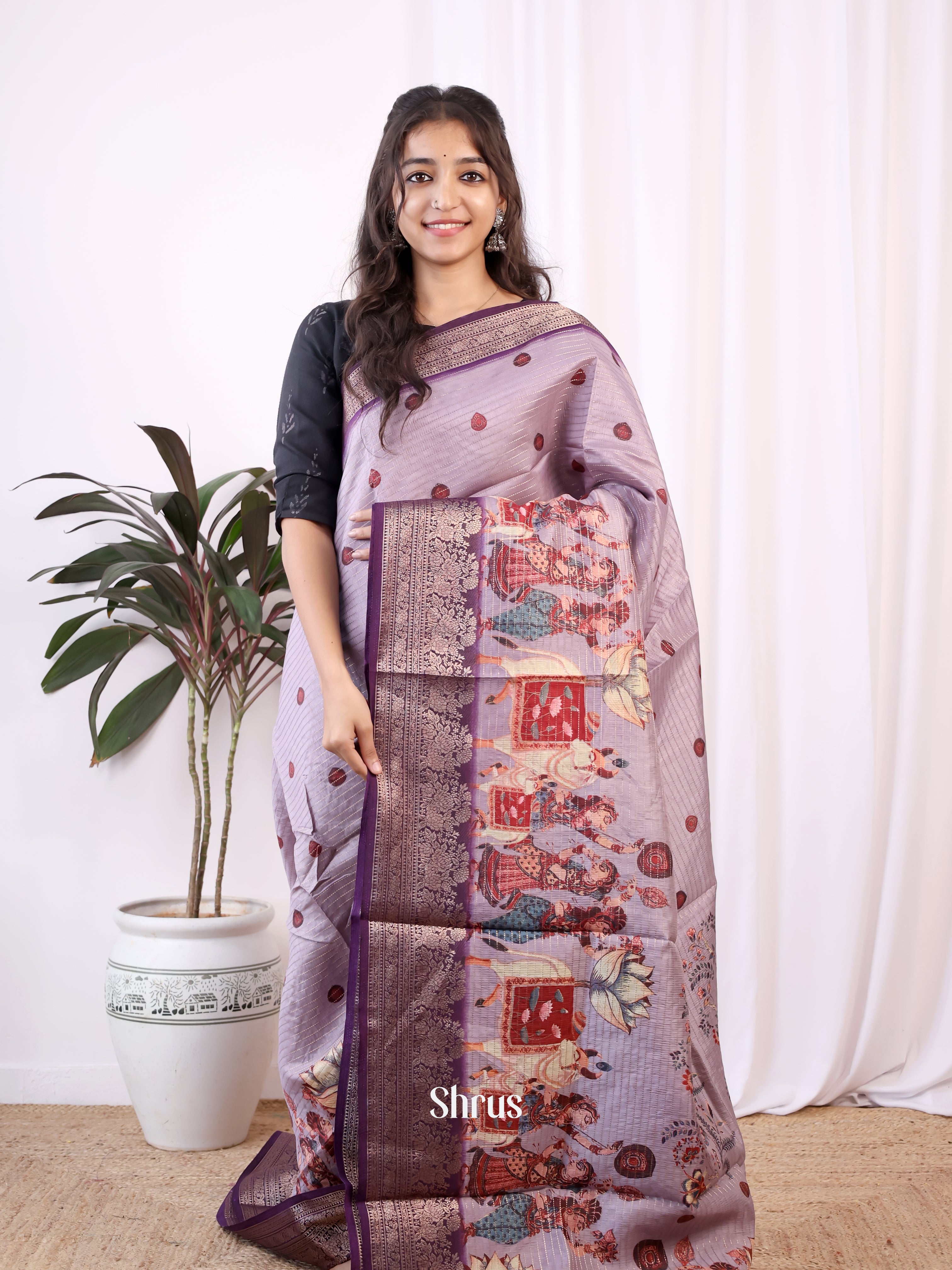 Lavender & Purple- Semi Dola silk Saree