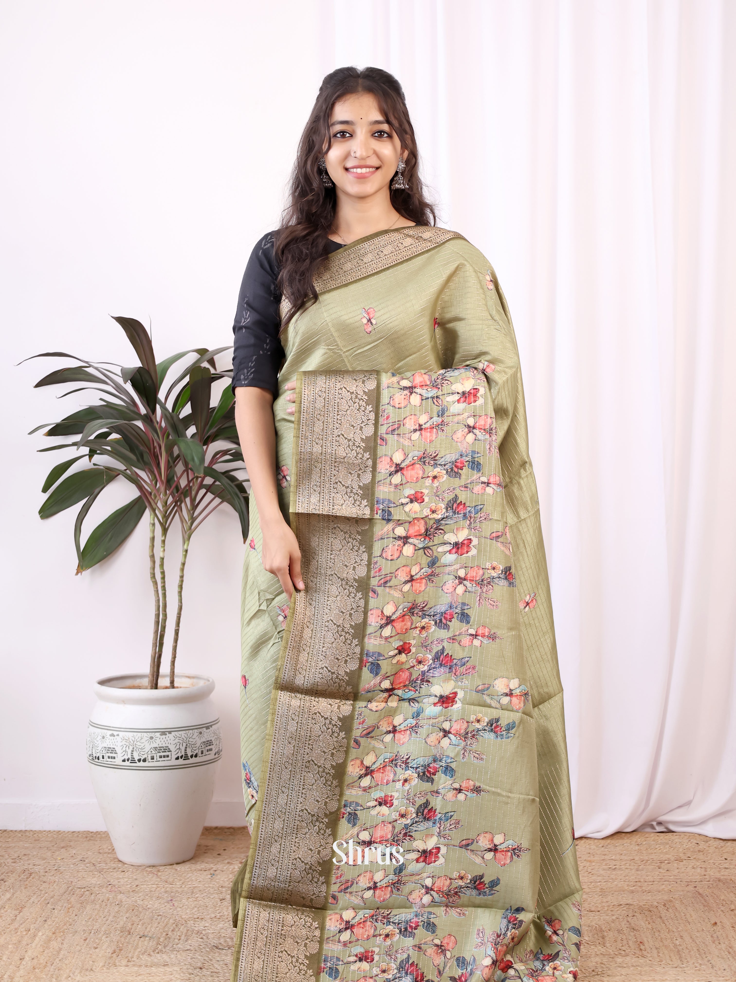 Elachi Green & Chutney Green - Semi Dola silk Saree