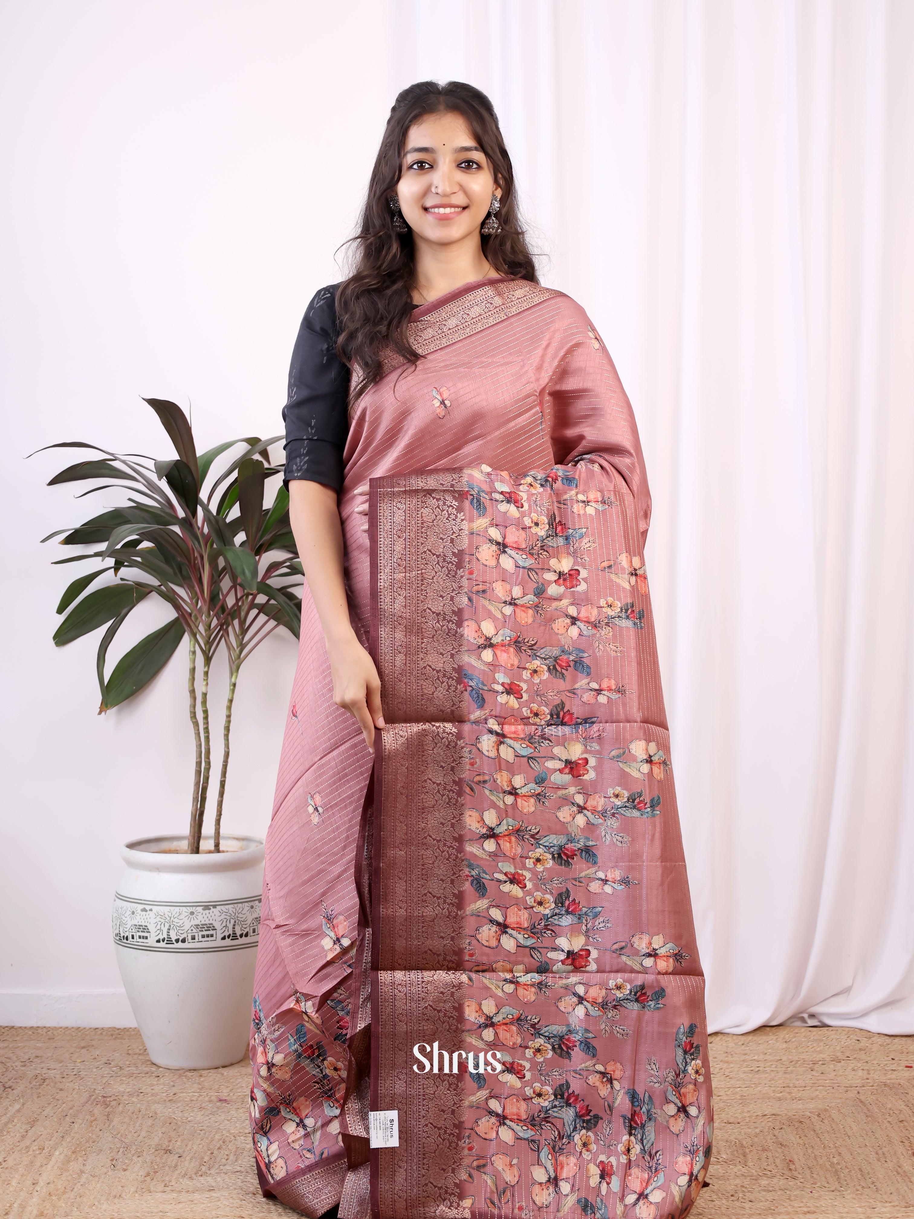 Dusty Pink & Brown - Semi Dola silk Saree