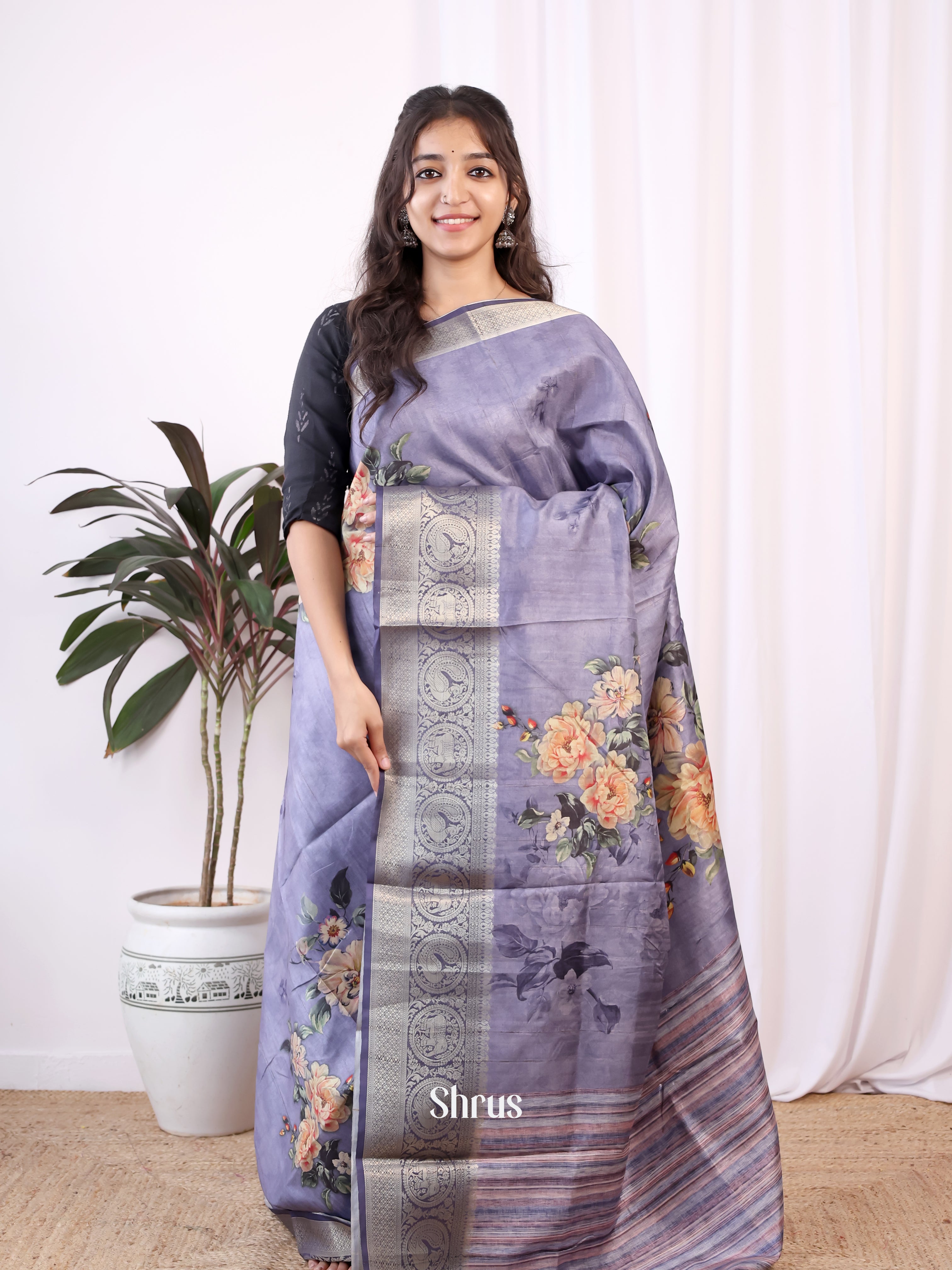 Purple - Semi Dola silk Saree