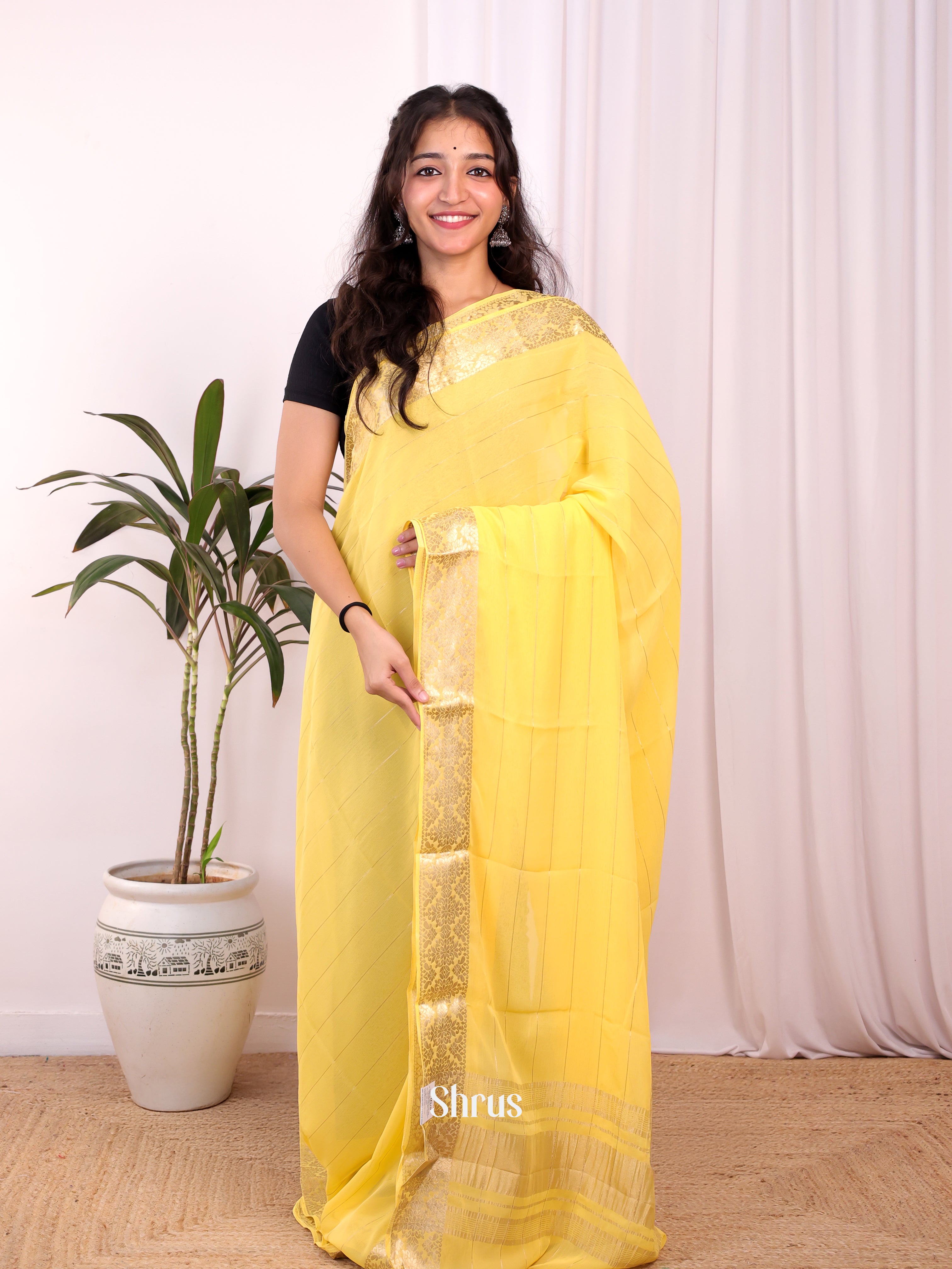 Yellow- Semi Mysoresilk Saree