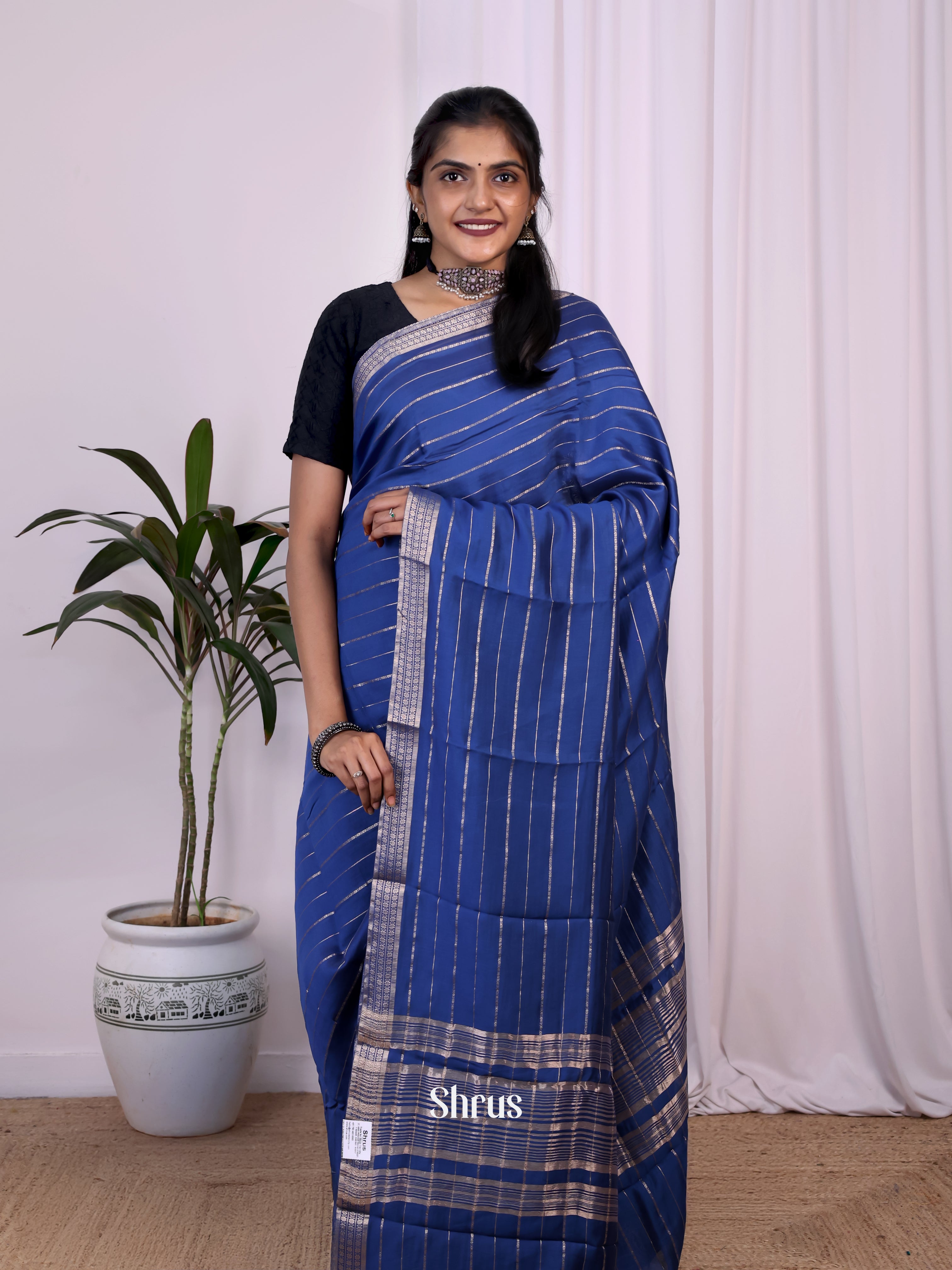 Blue - Semi Mysoresilk Saree