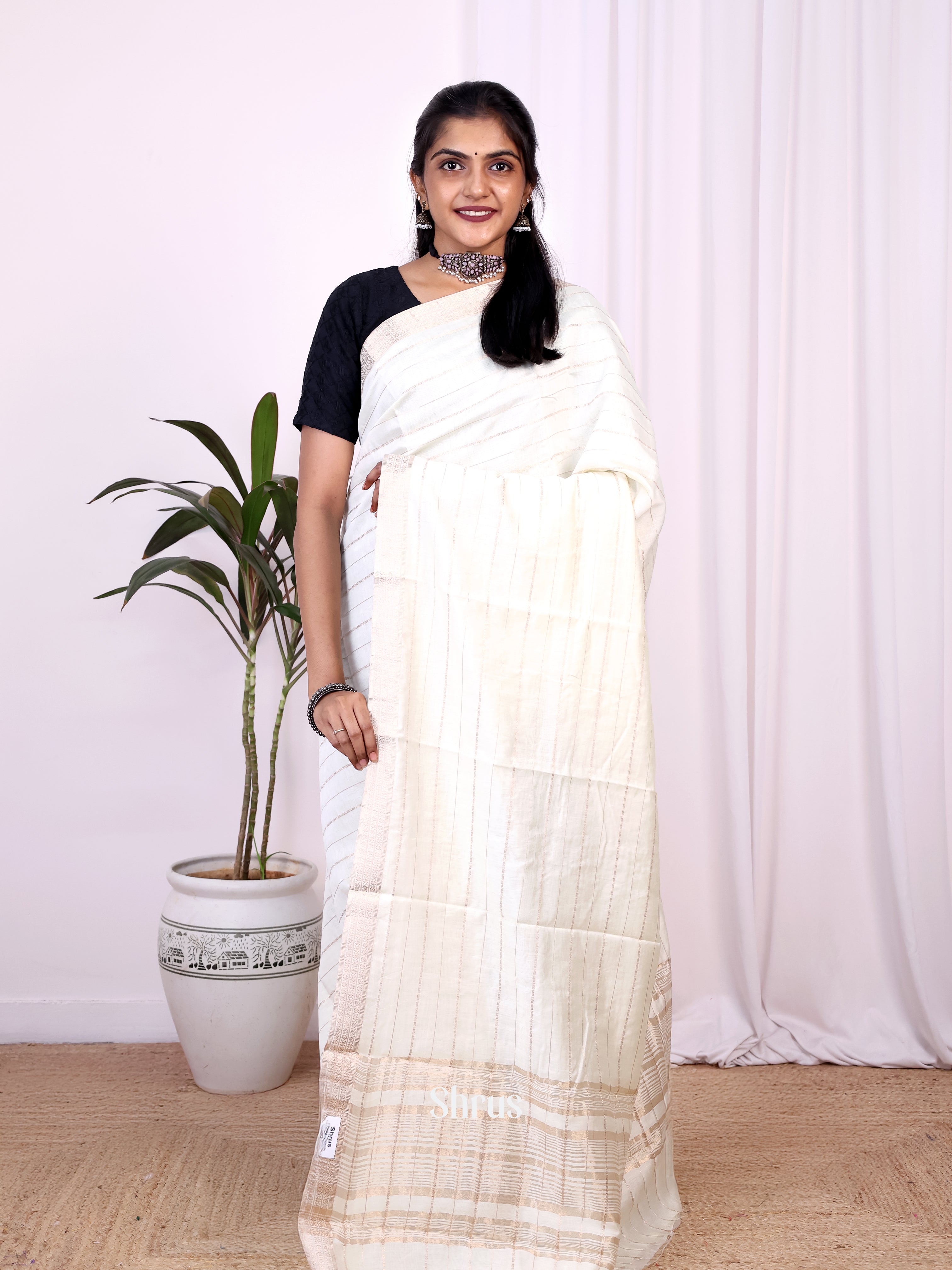 cream - Semi Mysoresilk Saree