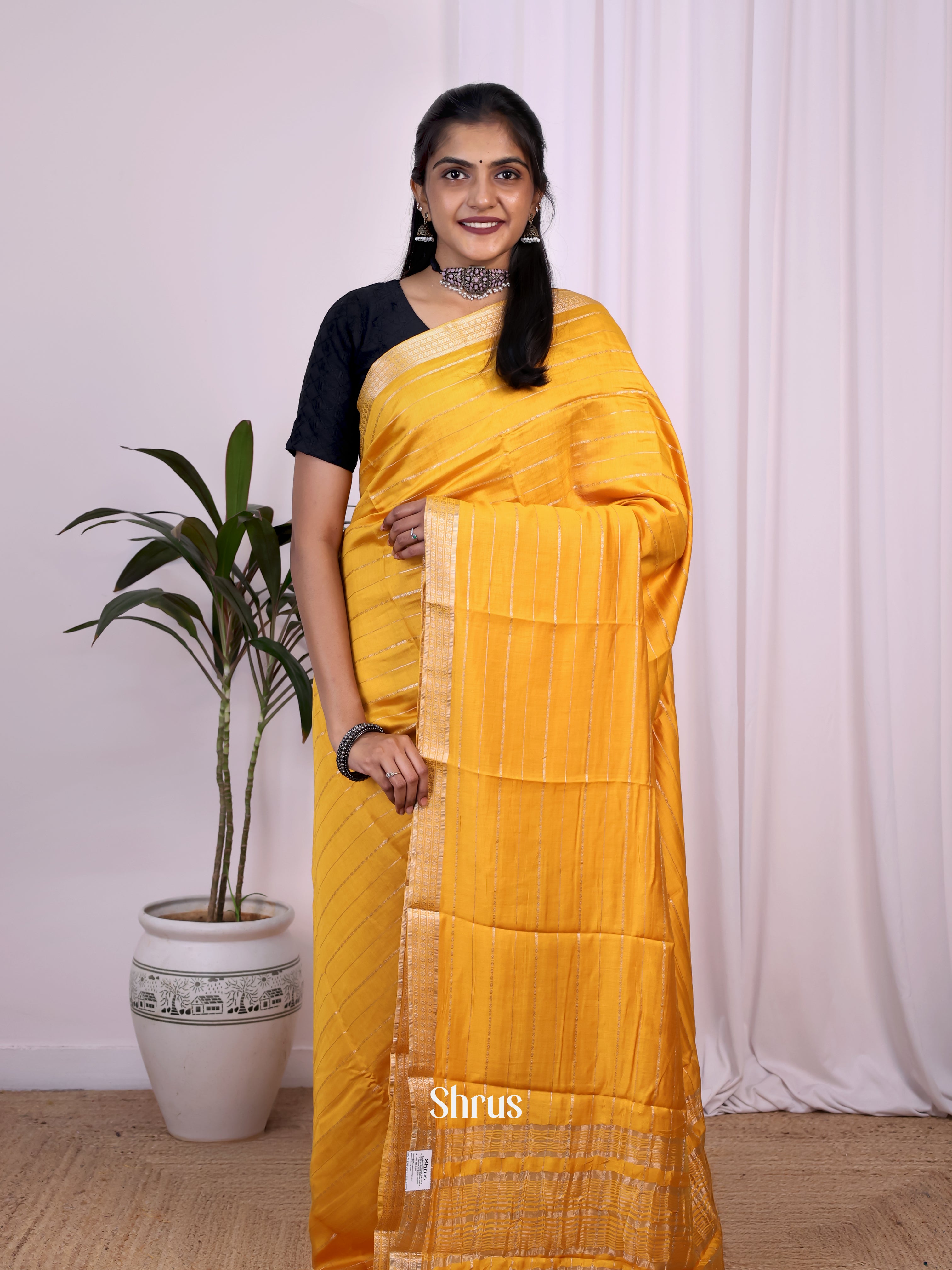 Yellow- Semi Mysoresilk Saree