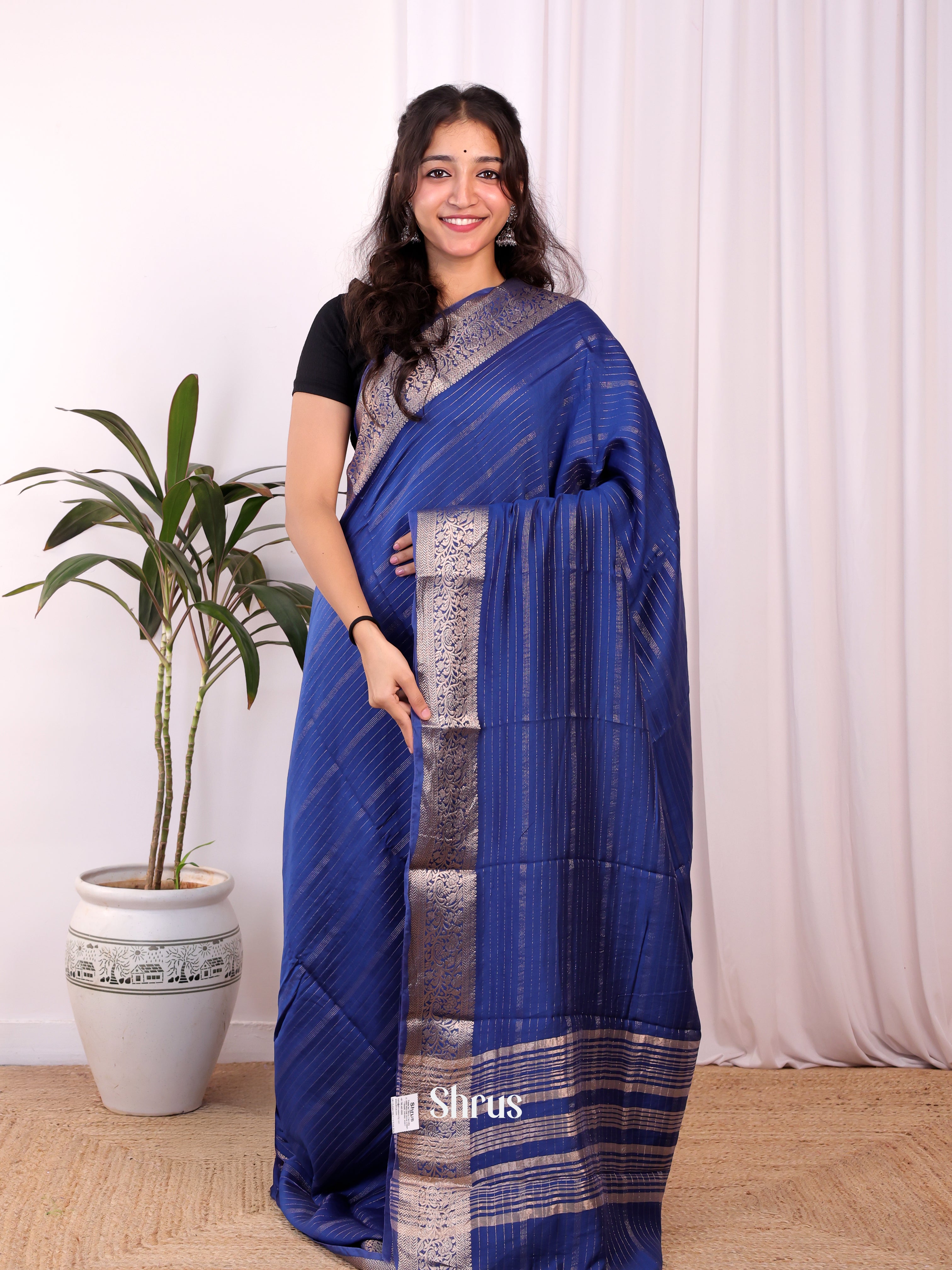 Blue  - Semi Mysoresilk Saree