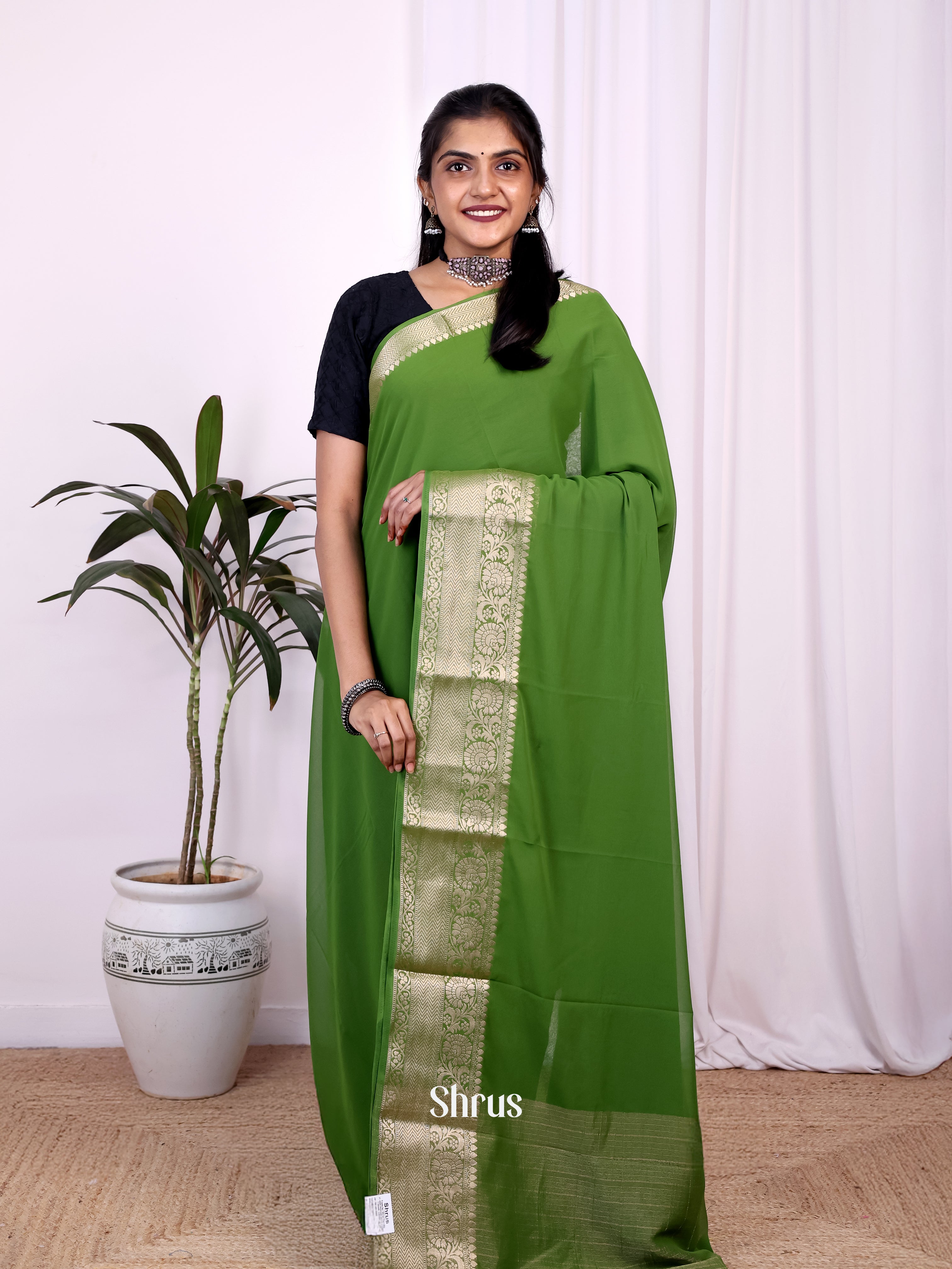 Green - Semi Mysoresilk Saree