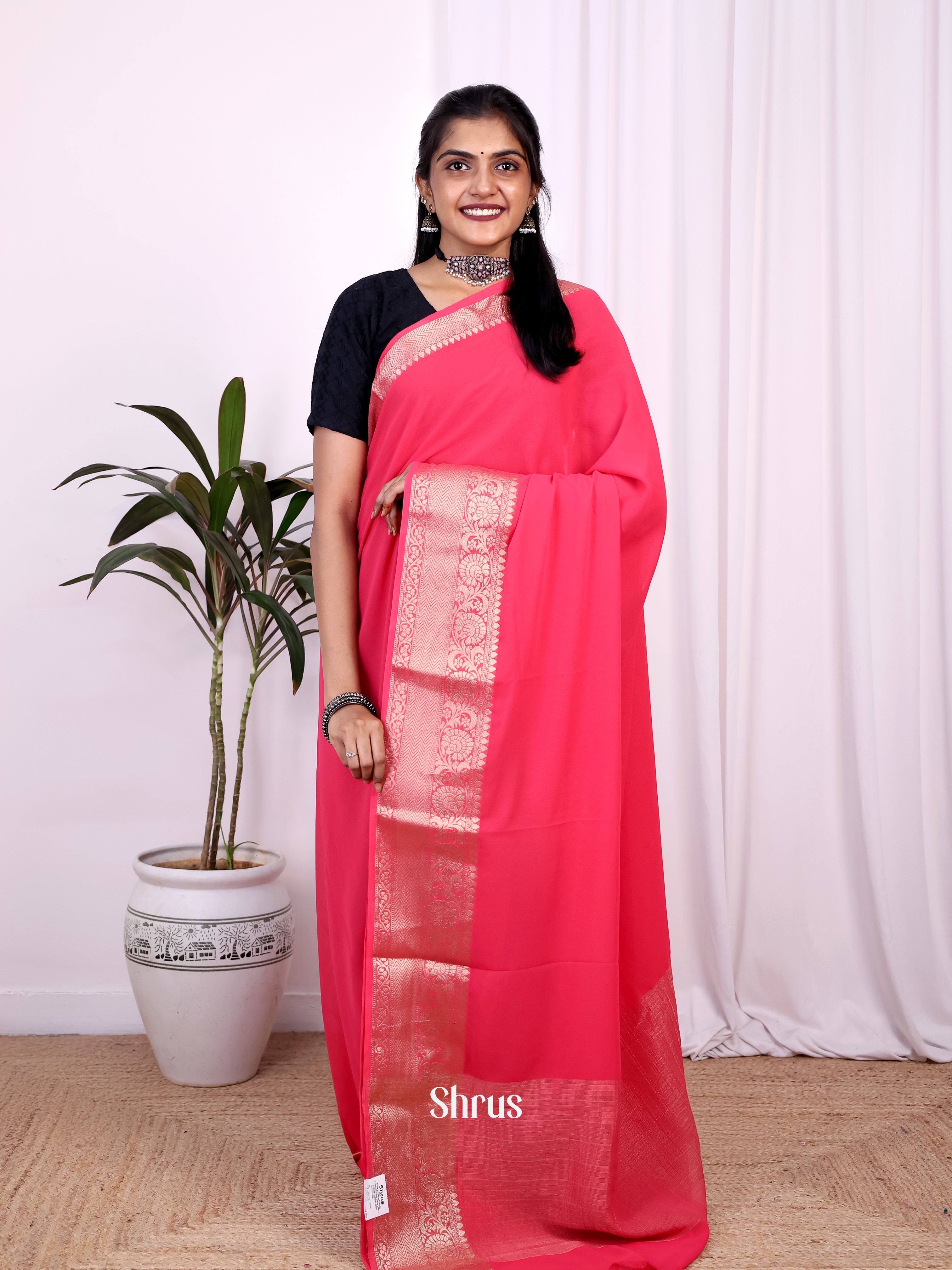 Pink- Semi Mysoresilk Saree